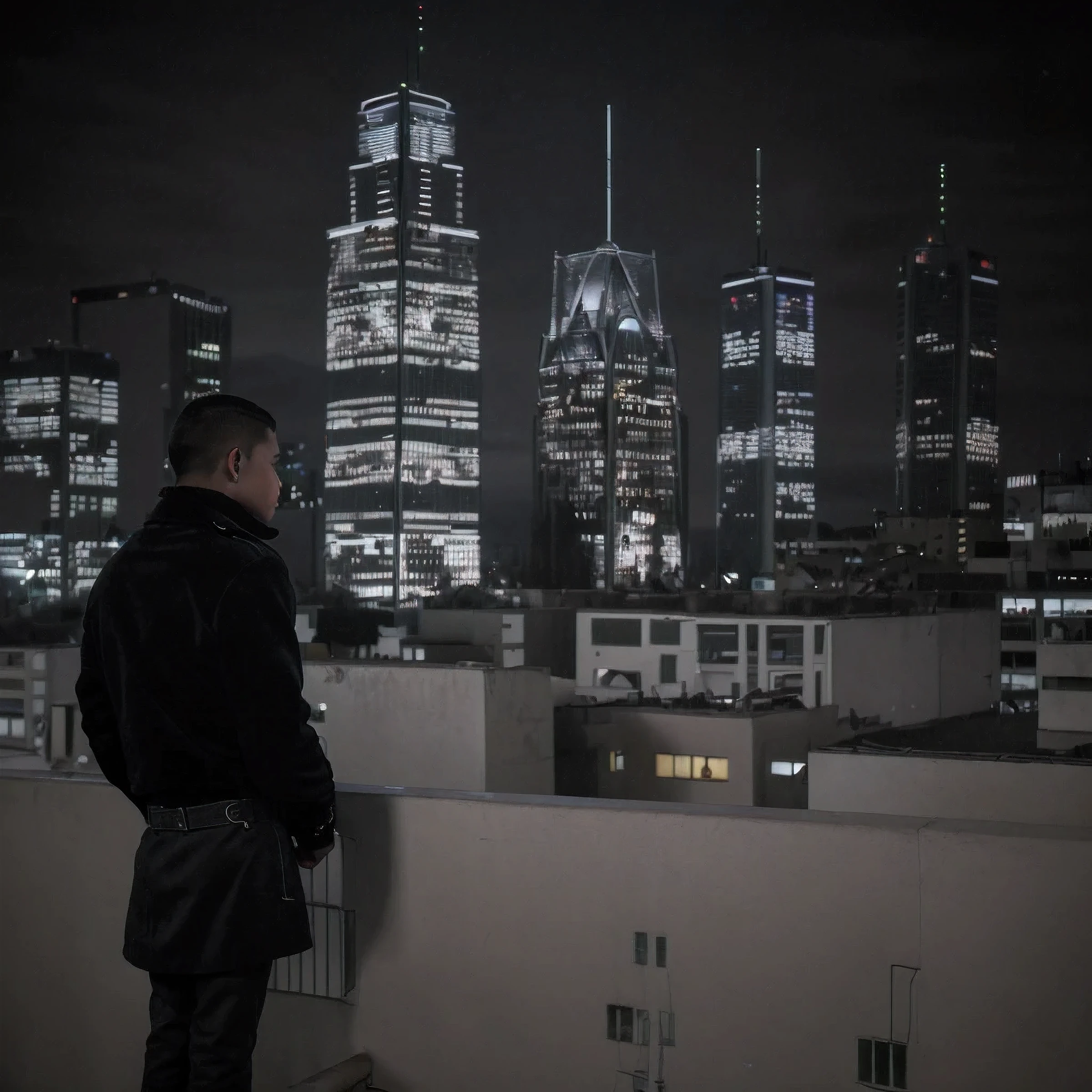 soledad, hombre adolescente solitario y triste, noche triste, cold night, cold, Mexico City, man on the balcony looking at the city, Hombre adolescente con la espalda mirando hacia el fondo., Chaqueta negra, Mexico City, Sentimiento de tristeza, soledad and emptiness, cold , Mexico City, Hombre adolescente mirando la ciudad desde un puente., hombre triste y decepcionado, melancholy, dark and cold night, Edificios gigantes, carteles publicitarios en la ciudad, ovnis ocultos, disappointment