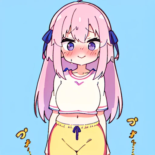 (master piece、super detail、highest quality、8k、32K、High resolution、Kyoto Animation Style Anime Illustration、highest qualityの公式アートの特徴: 1.6)、(caregiver) 、cute女の子 1 人、solo、Are standing、whole body、predecessor、Makeup、cute、: 1.3)、(:1.2)、(cute:1.5)、セクシーなcute女の子、Morning park during a run、shortness of breath、(Sweat)1.4、Satisfied smile、Wearing a light brown sports bra and jogger pants、Transparent shirt、Soft and clean focus、Realistic lighting and shading、Active、dynamism、(light pink hair、twin blade、long hair、hair ribbon、cuteリボン: 1.1)、thin eyebrows、big breasts、women stink、fart、shyness、blush、Gas comes out of the butt、put pressure on your face、lots of gas、My body trembles、Hip Attack、Feeling like diarrhea