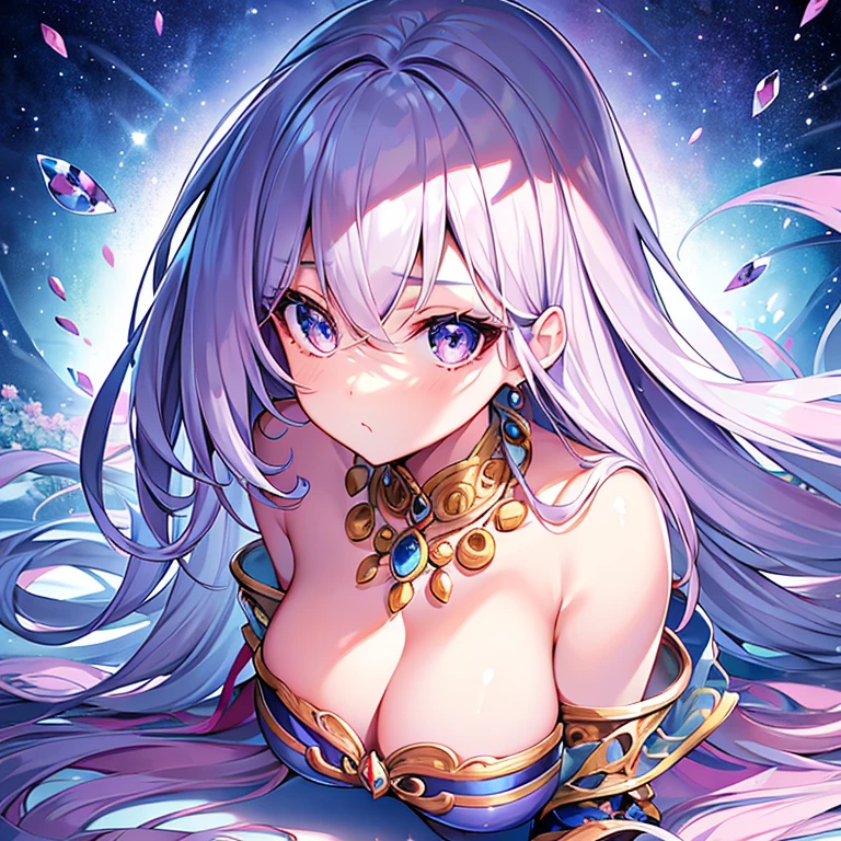 beautiful girl, hair over shoulders, clear eyes, smooth hair, exquisite and perfect facial features, The most beautiful big eyes, long eyelashes, Lying silkworm and sweet eyes, pout, dynamic angle, ultimate image quality, highest precision, Precise and perfect human body, necklace, bust, close, , long shot, full body portrait Card Illustration