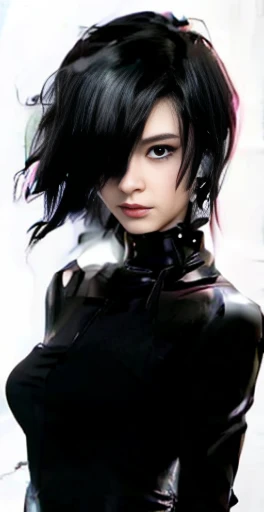 a drawing of a woman with black hair and red eyes, a character portrait inspired by Aaron Nagel, tumblr, gothic art, androgynous vampire, 1 7 - year - old anime goth girl, attractive androgynous humanoid, sebastian michaelis, beautiful female android!, style mix of æon flux, jet black haired cyberpunk girl