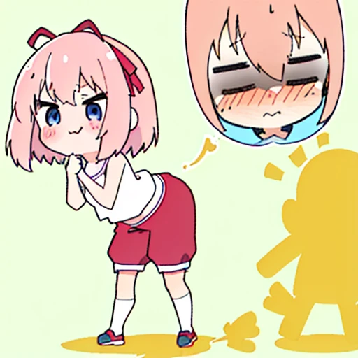 (master piece、super detail、highest quality、8k、32K、High resolution、Kyoto Animation Style Anime Illustration、highest qualityの公式アートの特徴: 1.6)、(caregiver) 、cute女の子 1 人、solo、Are standing、whole body、predecessor、Makeup、cute、: 1.3)、(Loli:1.2)、(cute:1.5)、セクシーなcute女の子、Morning park during a run、shortness of breath、(Sweat)1.4、Satisfied smile、Wearing a light brown sports bra and jogger pants、Transparent shirt、Soft and clean focus、Realistic lighting and shading、Active、dynamism、(light pink hair、twin blade、long hair、hair ribbon、cuteリボン: 1.1)、thin eyebrows、big breasts、women stink、fart、shyness、blush、Gas comes out of the butt、put pressure on your face、lots of gas、My body trembles、Hip Attack、Feeling like diarrhea