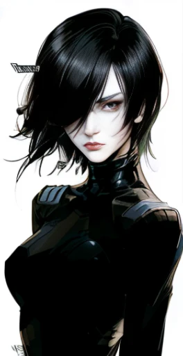 a drawing of a woman with black hair and red eyes, a character portrait inspired by Aaron Nagel, tumblr, gothic art, androgynous vampire, 1 7 - year - old anime goth girl, attractive androgynous humanoid, sebastian michaelis, beautiful female android!, style mix of æon flux, jet black haired cyberpunk girl