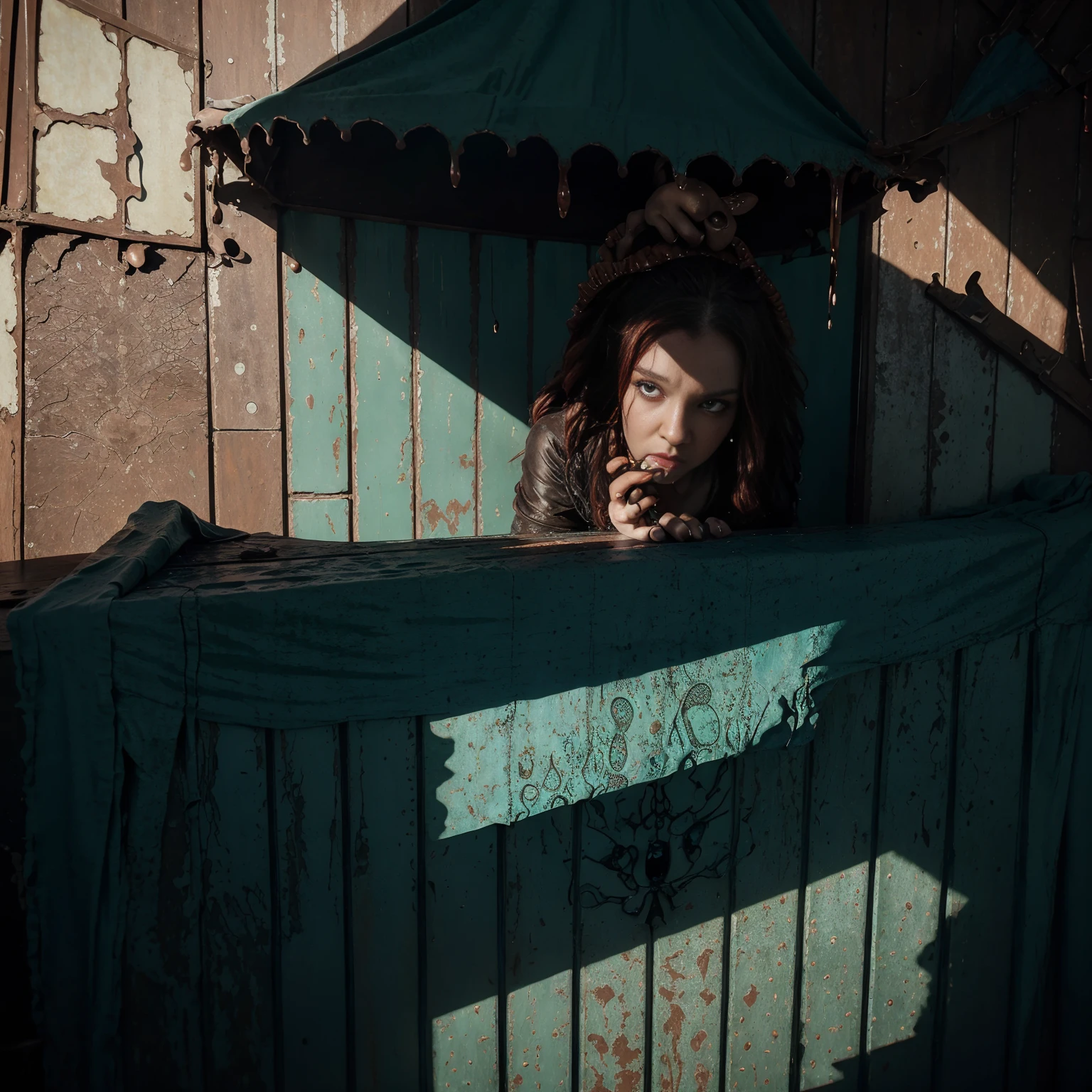 Unhinged jaws drippping ichor | Bright lighting | Lewd exposed Pixar horror film. | crimson Blood.  | emerald Ichor.  | indigo Tentacles. | platinum Puzzle box Lament configuration.  | rusty Hooks.  | infected Piercings. | pus and bones | torn and tattered | broken and forlorn | full frontal  | Medusa vibes tiny strip of cloth