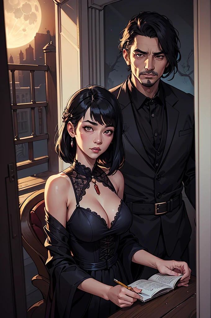 ((estilo de arte ilustrado niji por Greg Rutkowski, Ilya Kuvshinov,Stanley Artgerm Lau, ruan jia e fenghua zhong)), ((([Female nosferatu vampire peeking around a corner])), afinar, frail, Horror, apavorante, (tons de cinza preto e branco, inside an old and decrepit moonlight, castle trend on ArtStation, sutil, arte de fantasia, Capturing the romantic essence with textured brushstrokes