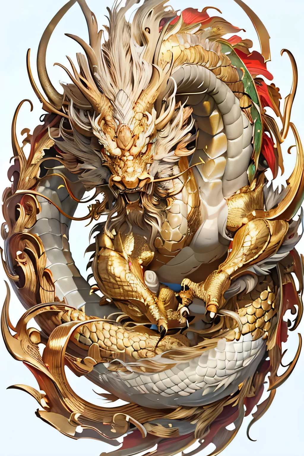 logo,masterpiece,(on a white background:1),Golden Chinese Dragon, surrounded by gold dust,black flower, wood,petal,Wind,god,long wavy body,teeth,fantasy, god話的な, high quality, very detailed, masterpiece, wonderful,particle effects,dynamic effect,sun on background