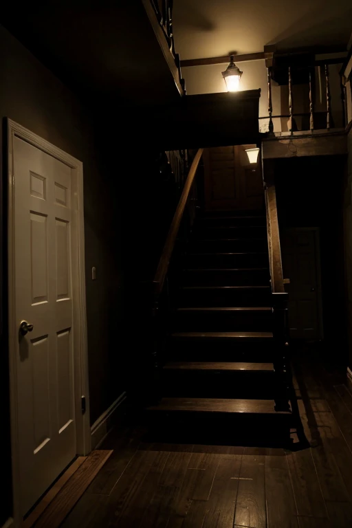 staircase that leads to a sinister and dark basement with no light at all