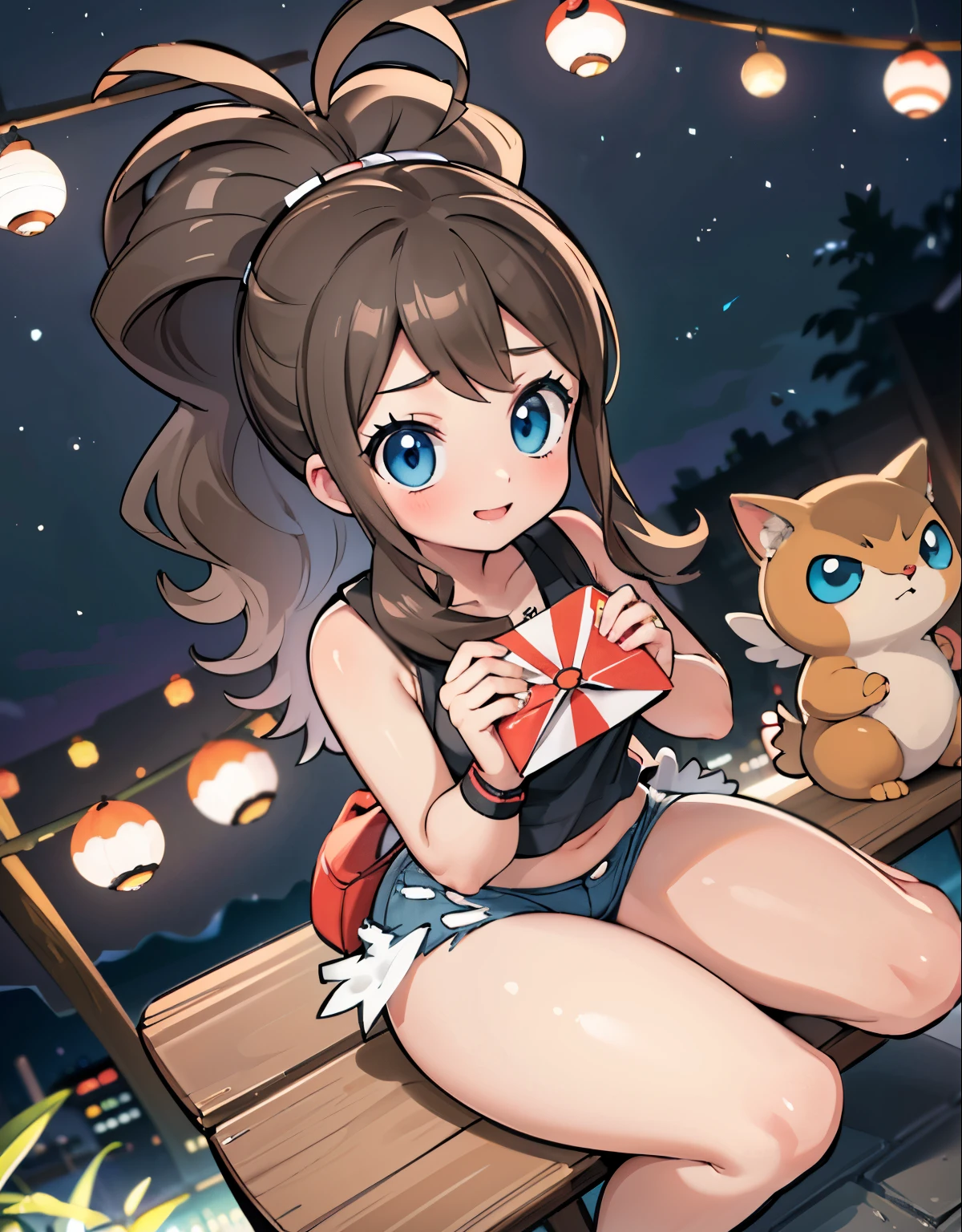 (best quality, highres, masterpiece:1.2), ultra-detailed, realistic:1.37, sketches, hilda pokemon, def1, curvy girl, legs together, curvy, visible thighs, chubby thighs, thighs in the foreground, body shape, sitting in a bench, into a night club, watched by a crowd of men, they observe her body, vibrant colors, nervous look, fearful, afraid, timorous smile, looking_at_viewer, bis ass, wide hips, fullbody, love letter, high angle shot, high angle, she tries to hide her thighs with her hands