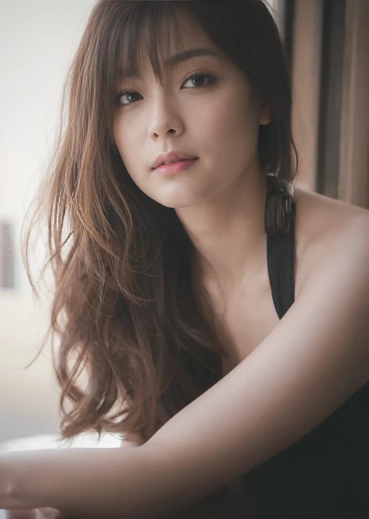 (on the table, best quality, realistically, Super detailed, meticulous, high resolution, 8k wallpaper), Close-up portrait of a beautiful woman, Chariada, smiling, light brown messy hair, Perfect dynamic composition, 美丽meticulous的眼睛, Just like the cover of a fashion magazine, on campus