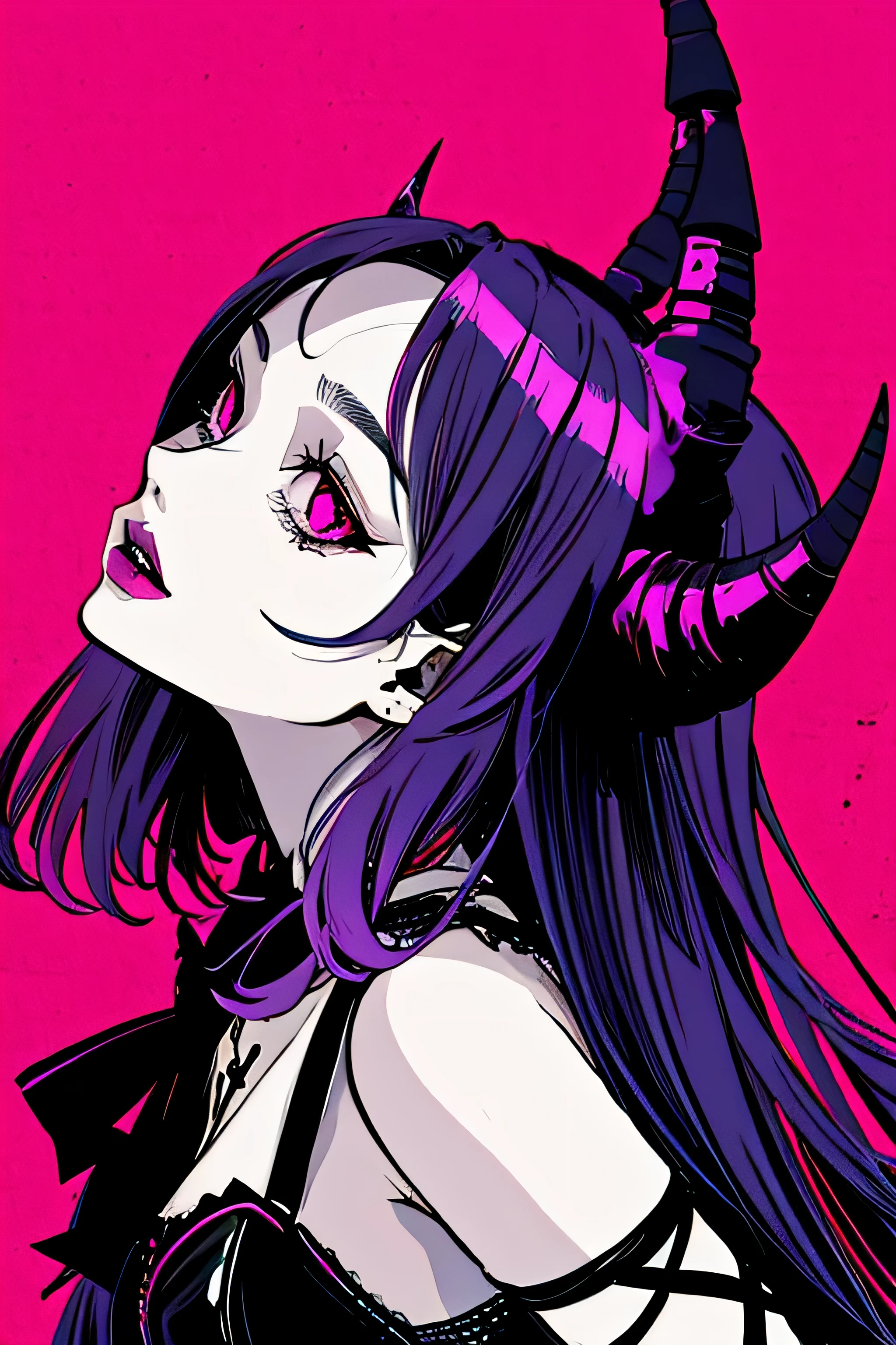 Illustrator, anime , Realistic ,sketch , 1 person, model, Age 25, lip, Sexy and revealing succubus costume, order, Blue and pink gradient background, Neon Hair, Big Breasts, Her cleavage is visible, look back, Upper Body, Sexy look, Texture Trim, Russia, (masterpiece,Highest quality)