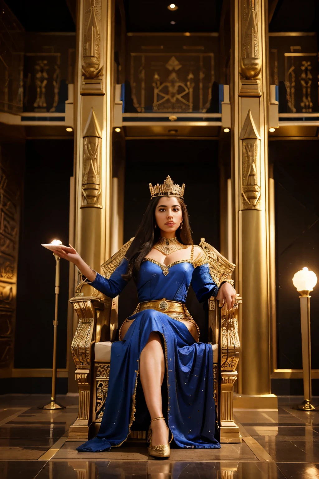 Doce Donuts azul,marrom,rose on a throne with golden crown on her head 