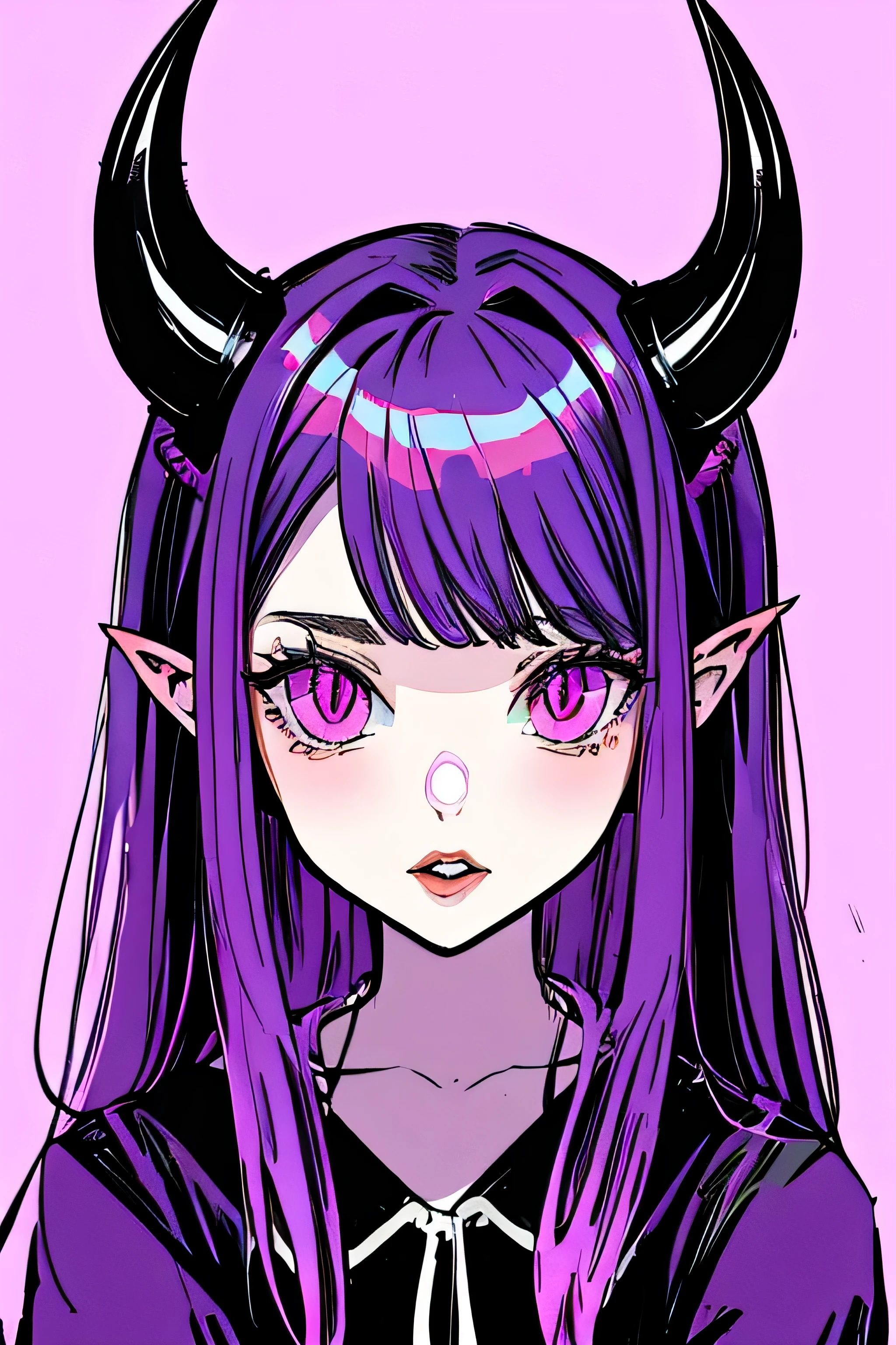 make a horror phonk cover of a devil horned girl portrait in violett colors