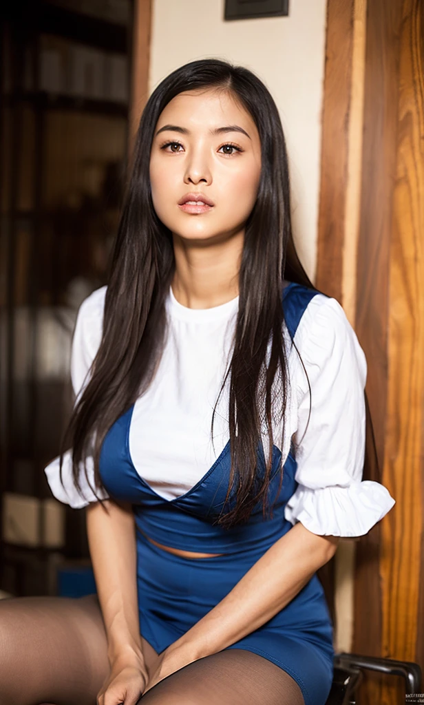 ulzzang-6500-v1.1, (RAW PHOTO:1.2), (photo-realistic:1.4), beautiful detailed girls, highly detailed eyes and faces, Beautiful Detailed Eyes, s ridiculous, unbelievably ridiculous, Huge File Size, Super Detailed, Highres, very detail, sthe highest qualit, Masterpiece、, Kemomimi, ((Japanese girls' high school uniform)), An illustration, very detail, CG, unification, 8k壁紙, Splendid, Fine details, Masterpiece、, sthe highest qualit, very detailなCGユニフォーム8k壁紙, Light on the face、Movie lighting、16歳の女の子、((witheout panties))、((dynamic posing)))、(camel toes)、(Half)、(pantyhose)、(Sitting on legs bending the knees))、Shorthair、long neck、Put your ears out、bangs、bigger eyes、Lashes、a Pretty、Very cute