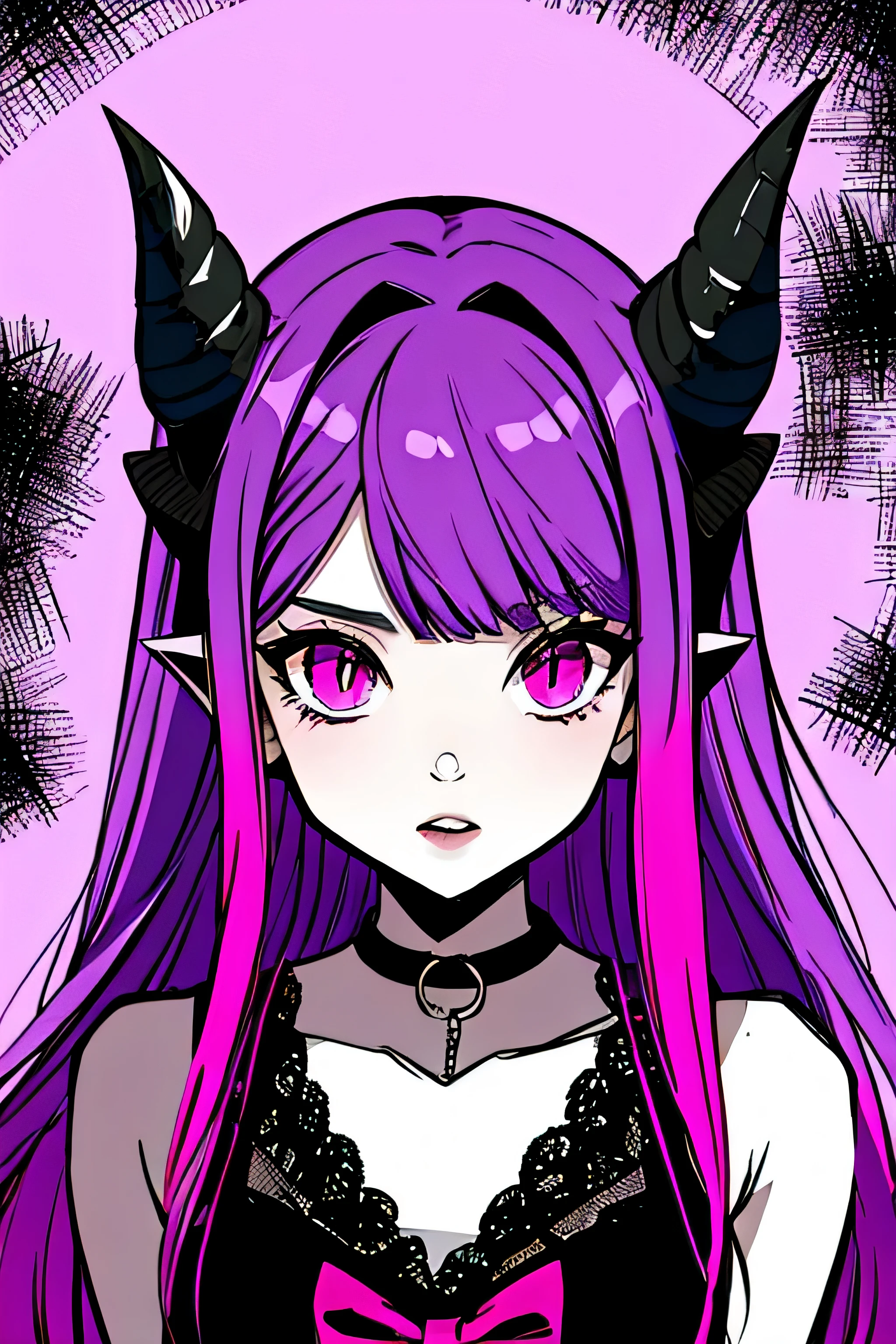 make a horror phonk cover of a devil horned girl portrait in violett colors