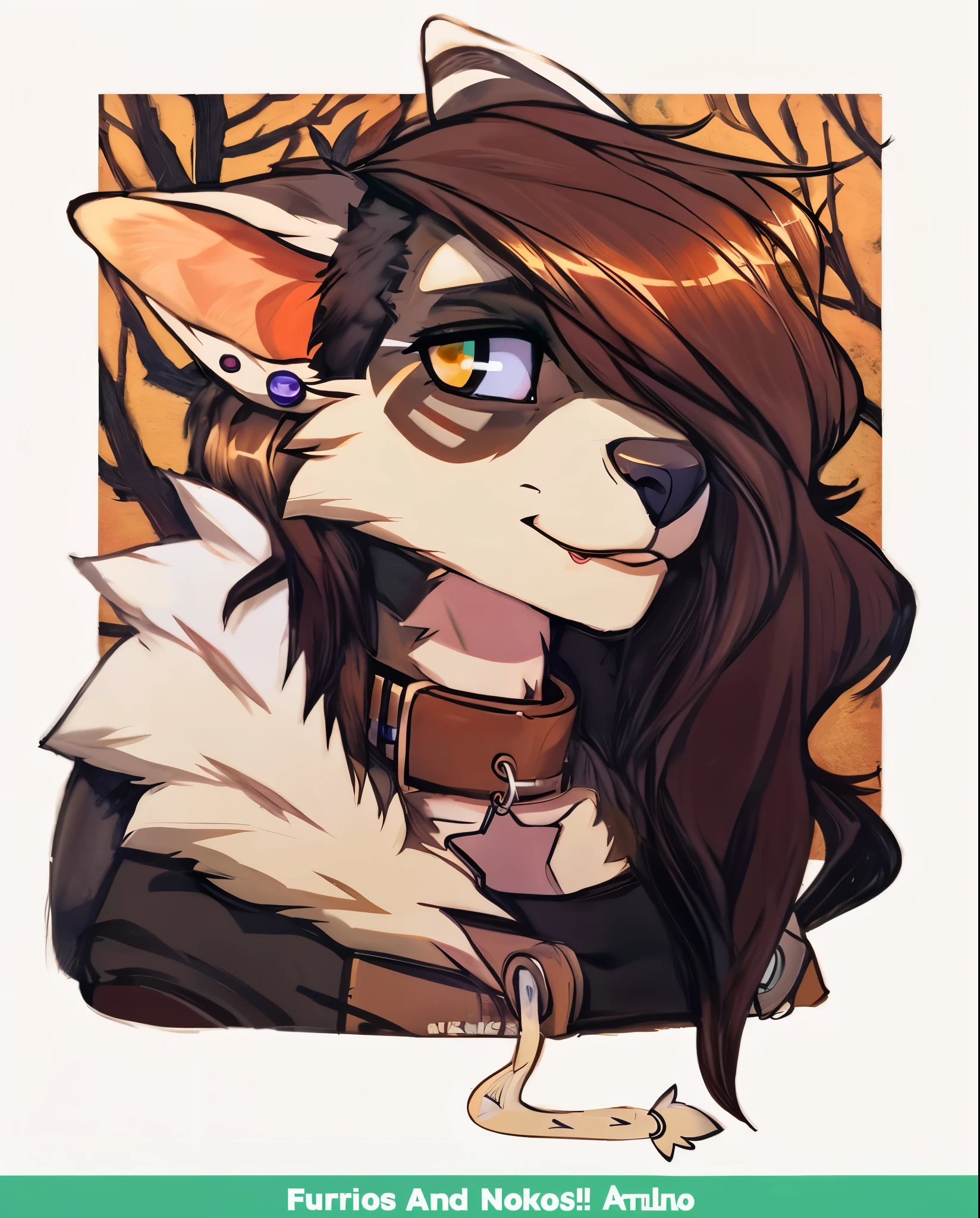 a drawing of a cat with long hair and a collar, anthro portrait, furry character portrait, fursona art, fursona furry art commission, anthro art, very very beautiful furry art, fursona commission, furry fursona, female fursona, portrait of an anthro fox, furry art!!!, fursona!!!!, fursona wearing stylish clothes