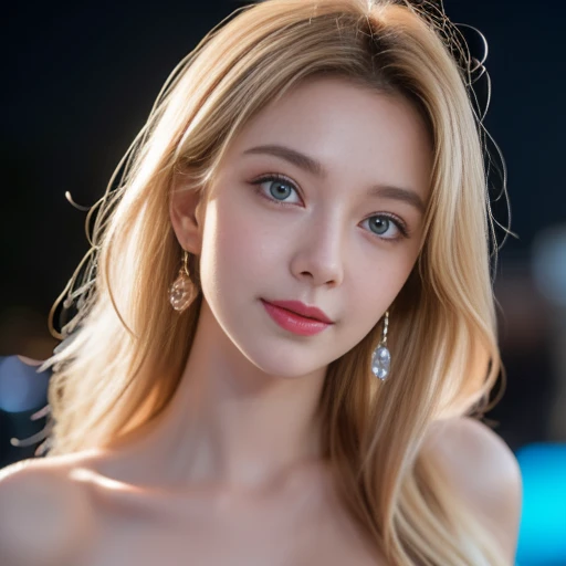 masterpiece,Highest image quality,Super details,sexy smile,amazing face and eyes, (Extremely detailed beautiful face), (The sexiest look), Snow-white breasts,Naked of breast,Deep cleavage,(best quality:1.4), (Super detailed), (Extremely detailed CG unified 8k wallpaper), The content is very detailed, RAW photos, Professional photography, ((business suit)), Outdoor and below, (No man's street, Dark Night Commercial Street,), (night sky), depth of field,Blushed,raised eyebrows,very shy,Blonde hair, blue eyes,Ruddy complexion,looking at the audience,Dreamcatcher earrings,epic,concept art,glowing eyes,Bright Eyes,black,Deep cleavage,Naked of breast,