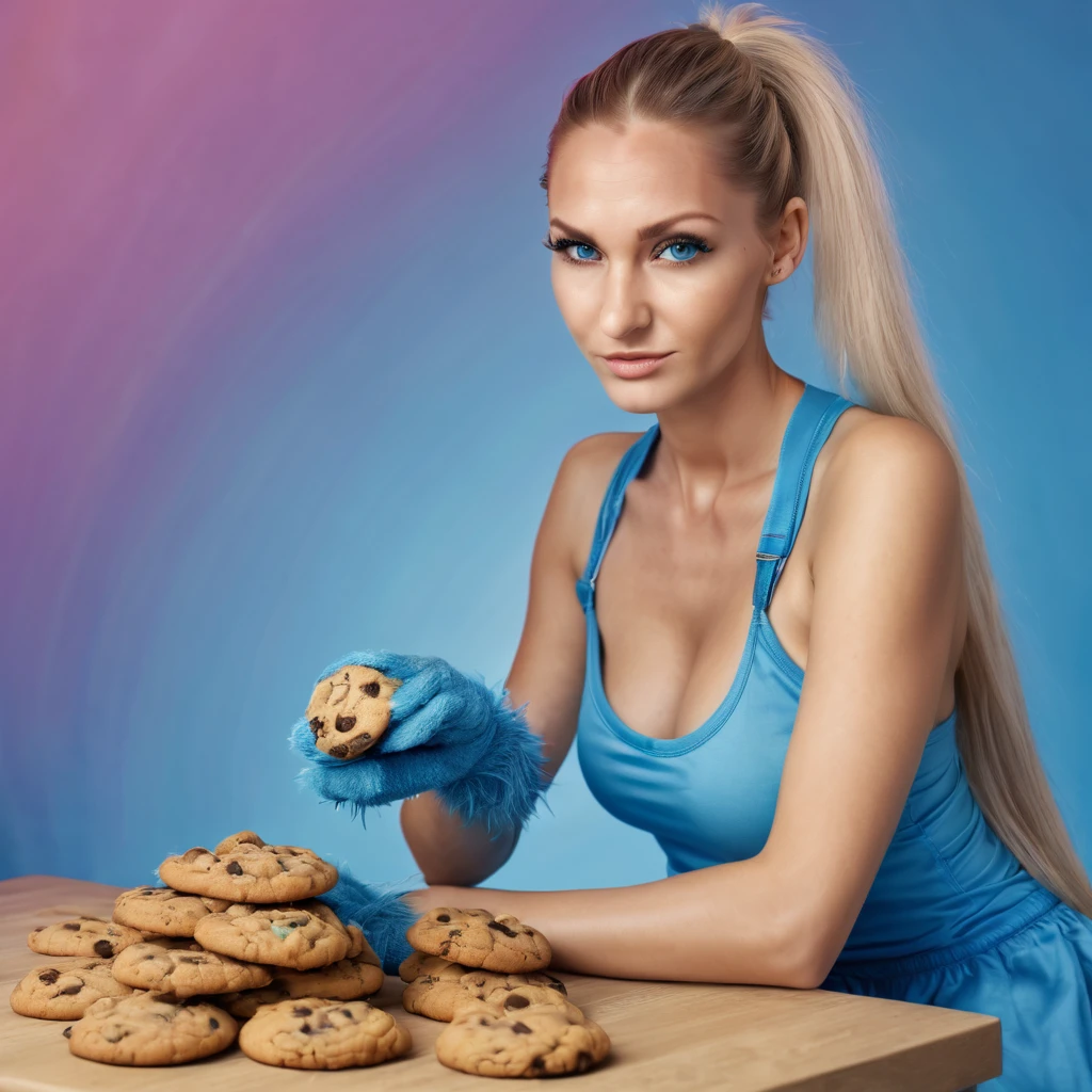 Marija. (best quality, highres, ultra-detailed), (realistic:1.37)
Image divided into 8 parts, catalog of different types of "Cookie Monster" next to stunning ponytailed Czech anorexic sexy woman,, (vivid colors), (concept artists), natural lighting