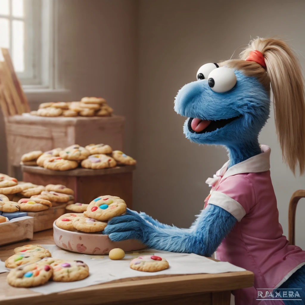 (extreme Soft Color Tones), (best quality, highres, ultra-detailed), (realistic:1.37) catalog of different types of "Cookie Monster", (Soft Color Tones), blue, orange, brown, green, gray, pink, (concept artists), natural lighting