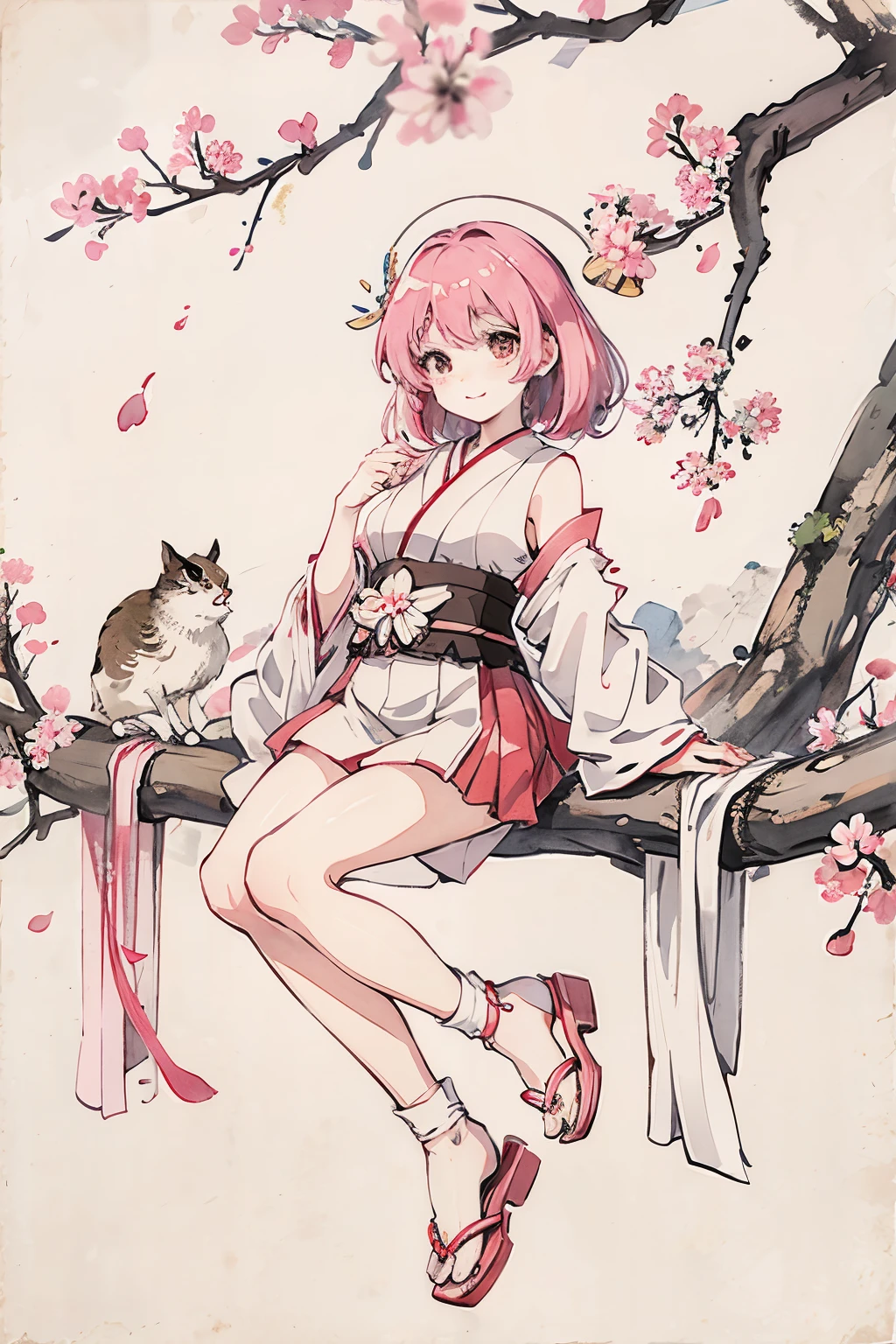 Sakura Miko,masterpiece,top-quality,8K Watercolor Cherry blossoms