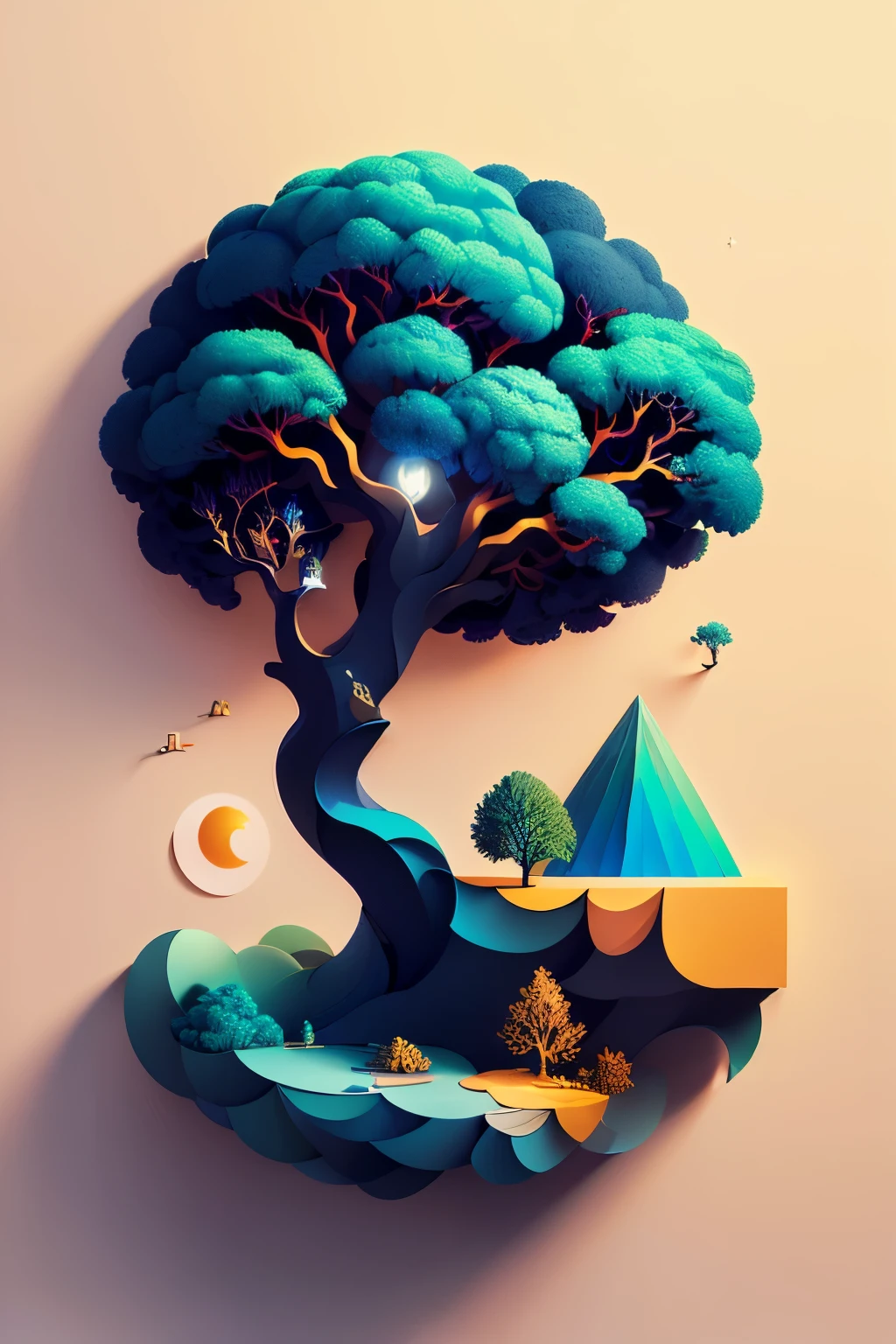(((obra maestra))), mejor calidad, illustration, Lindodedheedglow, papel_cortar, Leao, tree, ....lua