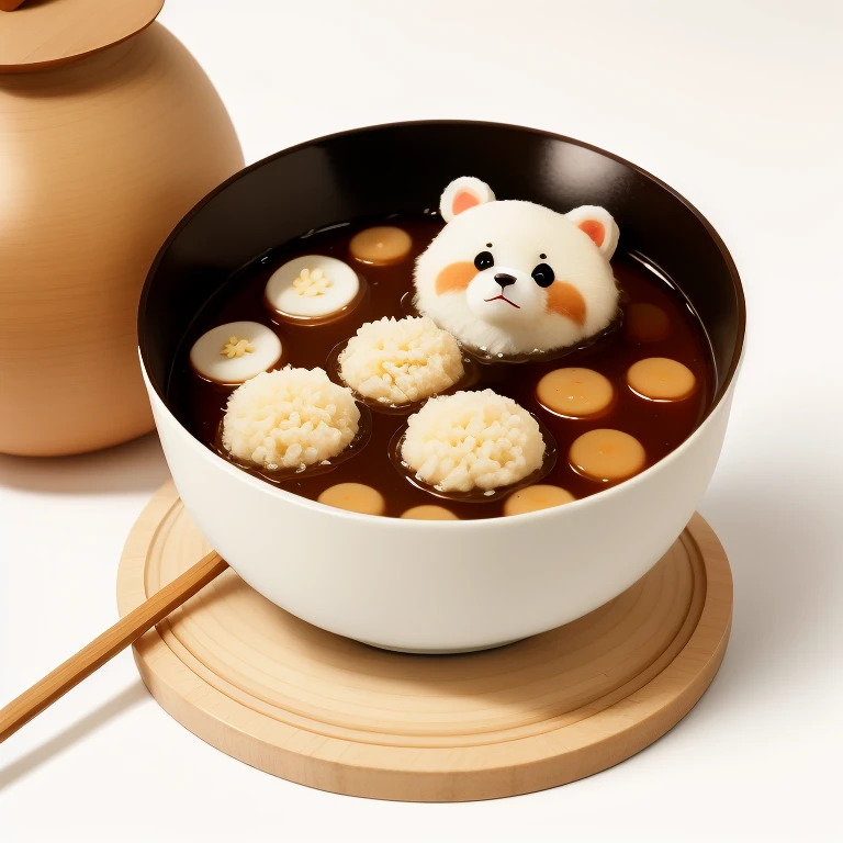Bear猫 Bear in a bowl with a wooden spoon in it, Bear猫, Bear猫 Bear猫 Bear猫, wwf, cute Bear猫, spoon placed, bamboo, by Fei Danxu, feng zhu |, Me too, mu pan, Chopsticks, Lovely 3D rendering, Official product photos, Set on white background, pan ren wei, milk, Bear, Wok, Jia