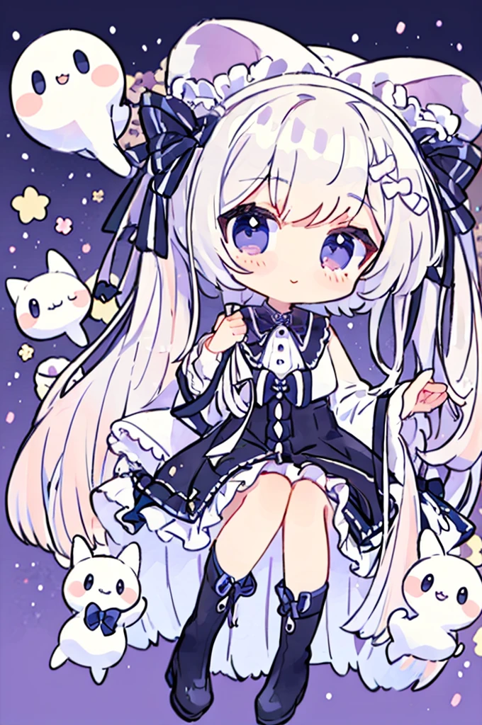 Anime girl in hat and dress with ghost behind, small curvy , Cute anime girl, Anime visuals of cute girls, anime moe art style, small lolil, by Jin Homura, Cute art style, cute anime style, Cute Anime, marin kitagawa fanart, cute kawaii girl, Cute anime waifu in a nice dress
