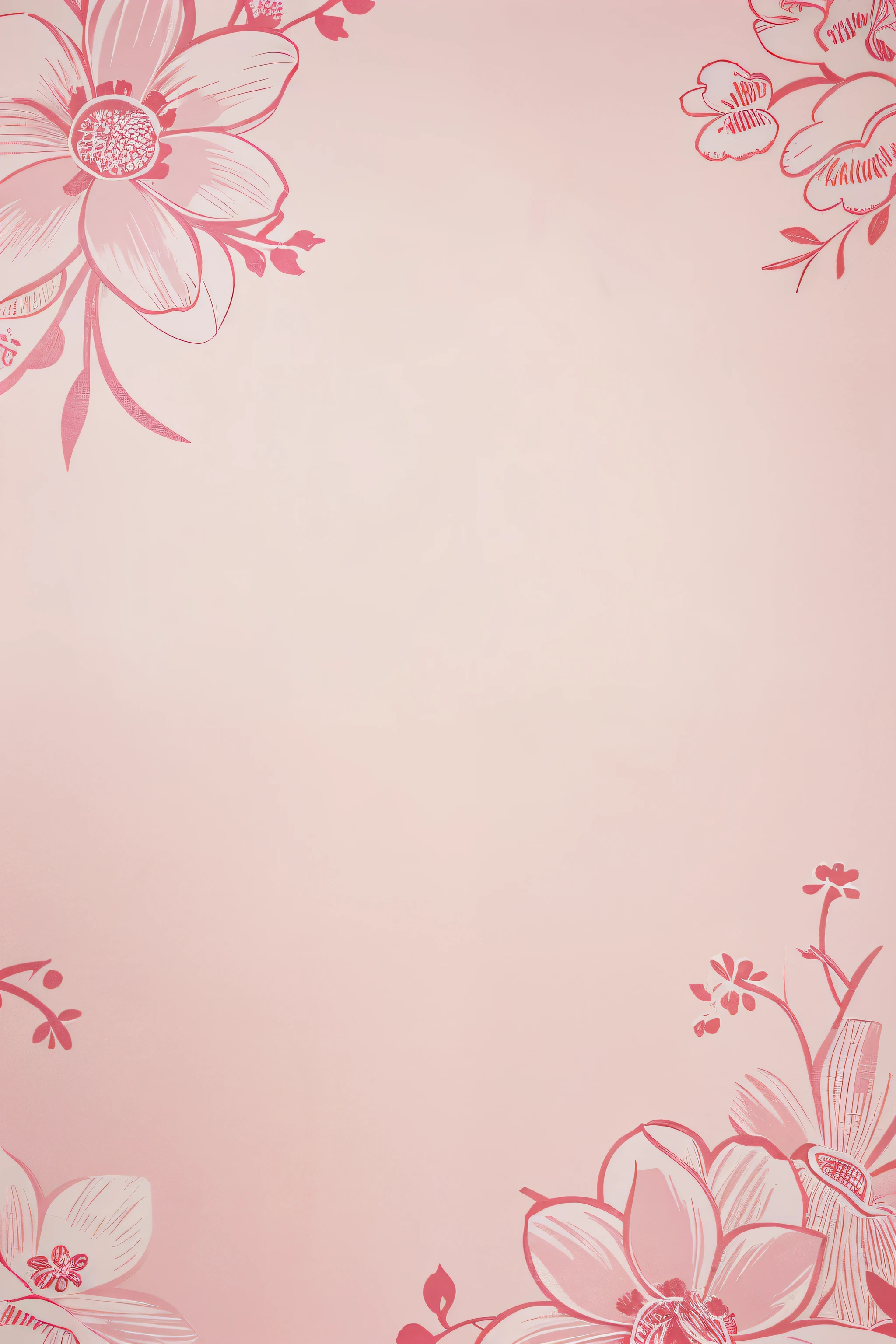 Plain Pink wallpaper with cartoon style japanese flowers as decorations pattern