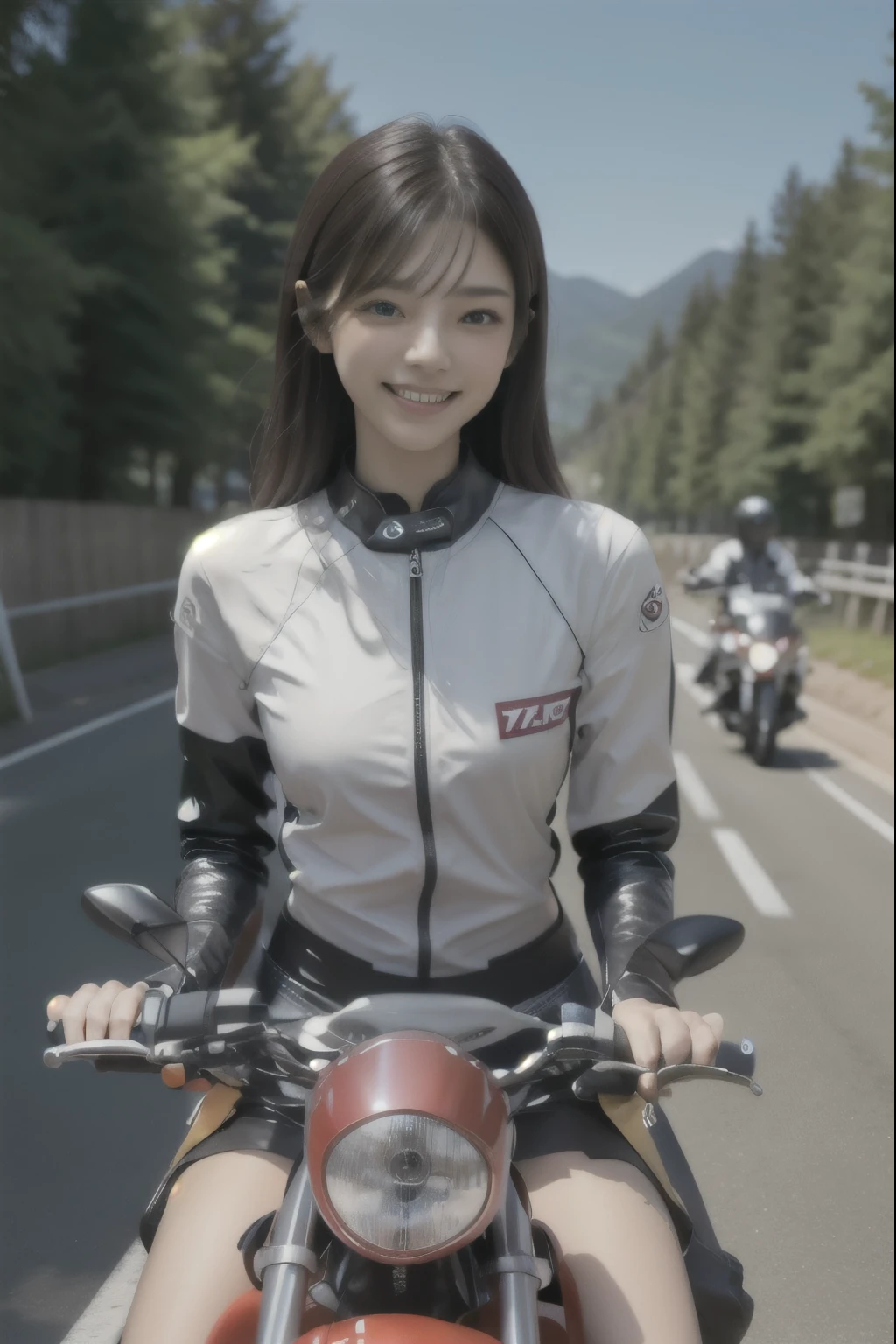 smile、Riding Suit、Adult woman riding a motorcycle