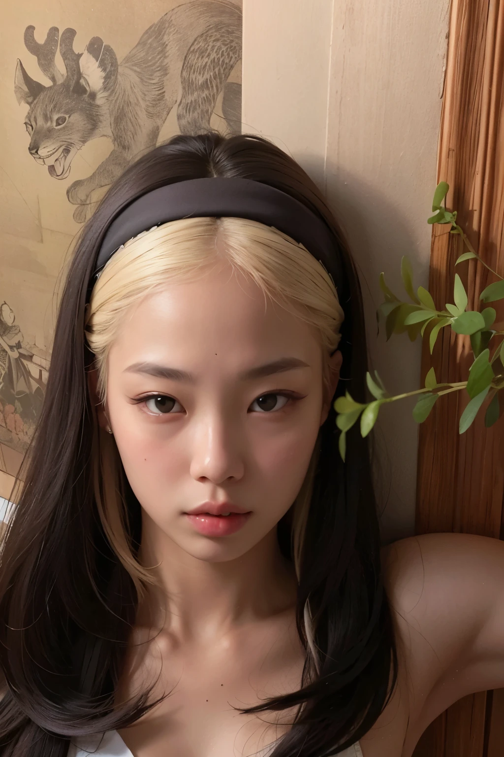there is a woman with a headband on posing for a picture, portrait of jennie blackpink, asian face korean symmetrical face, pale round face, adorable and pale korean face, Menina coreana, young lovely korean face