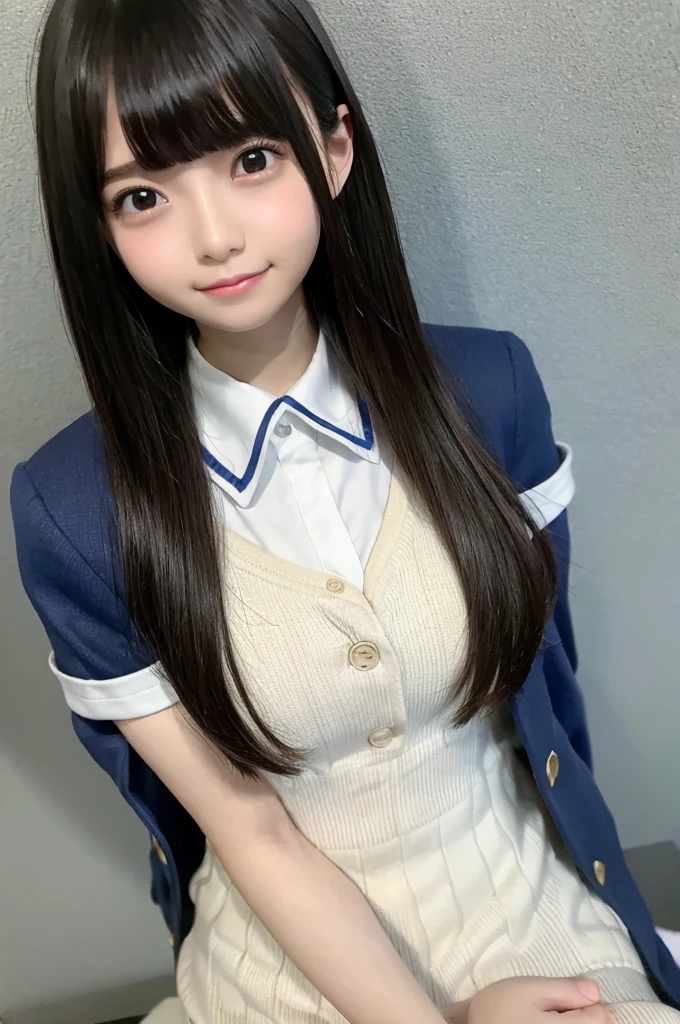table top、highest quality、figure、 super detailed、finely、 High resolution、8k wallpaper、完璧なダイナミックな構figure、17 year old beautiful girl、neat high school girl、detailed beautiful face、detailed beautiful eyes、rough skin、faint smile、small breasts、bold sexy pose、high school uniform blazer、