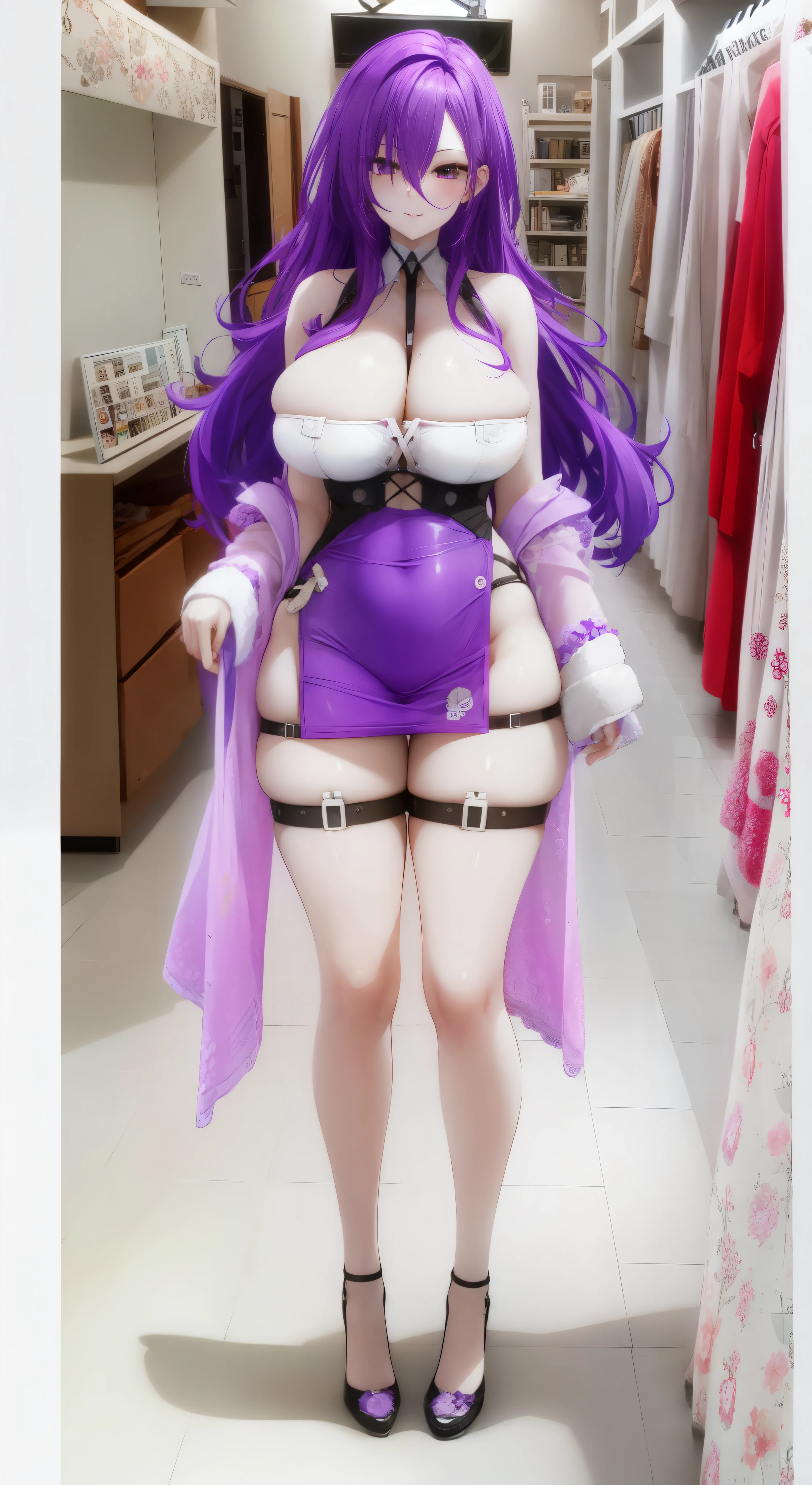 Gorgeous purple hair,age wife,big breasts,Real-time 2D images