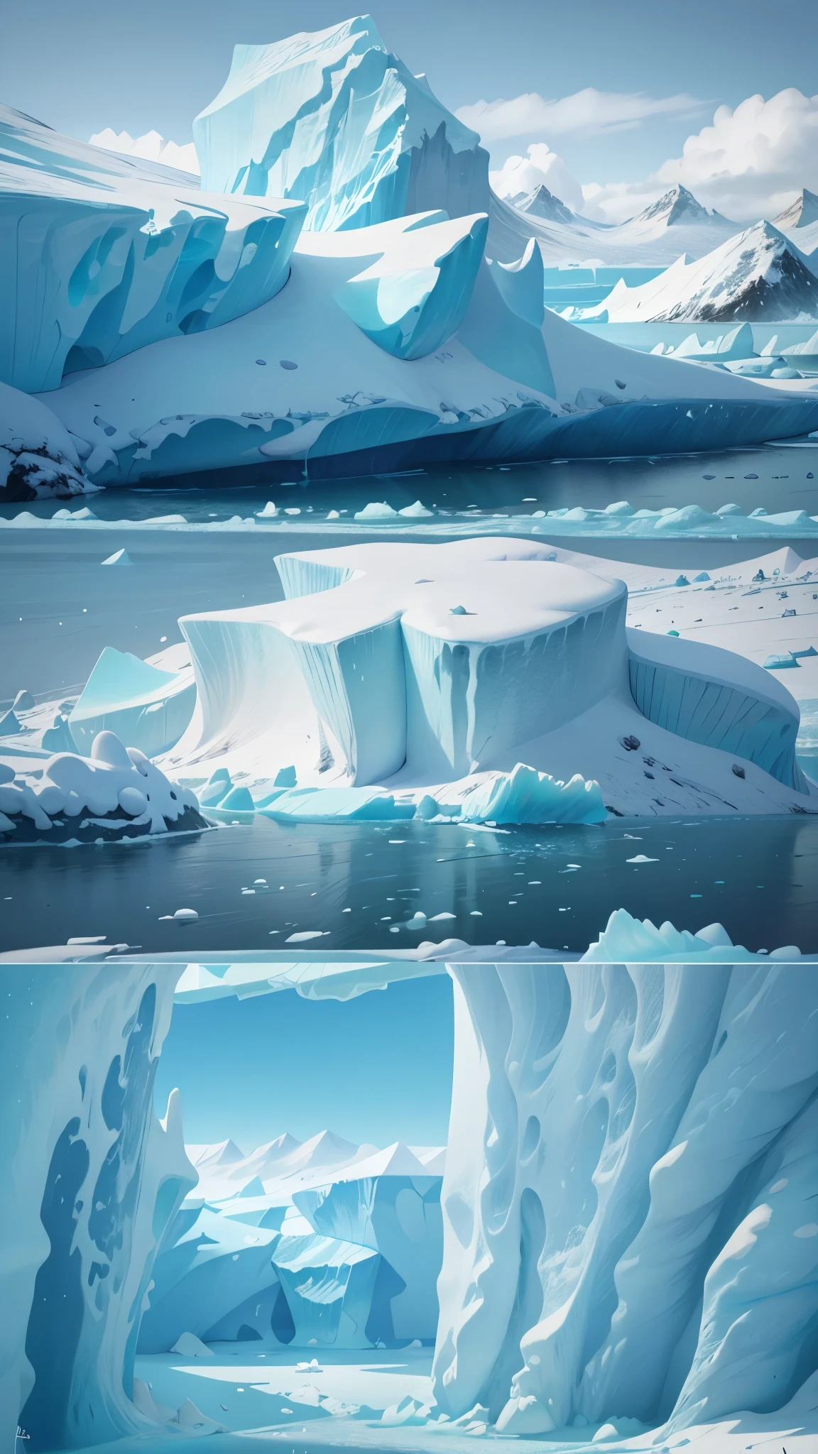 Antarctica,iceberg,snowfield,Pixar style, best quality, stills, ,high details, high quality, masterpiece, ccurate, super detail,