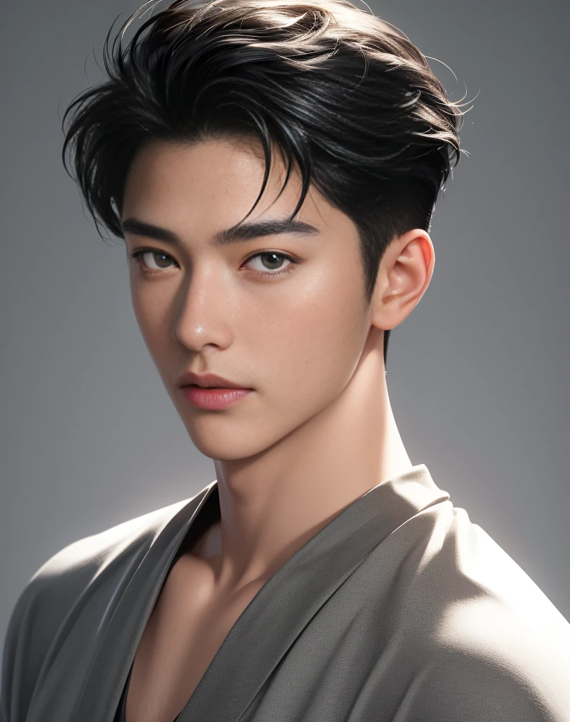 ((High quality)), ((masterpiece)), ((highly detailed)), perfect face, realistic, ((man)), ((Asian)), young, black hair, comma hair cut style, ((handsome)), detailed eyes, beautiful detailed nose, realistic body, realistic light, comfortable expressions, cute guy, sweat guy, cool guy