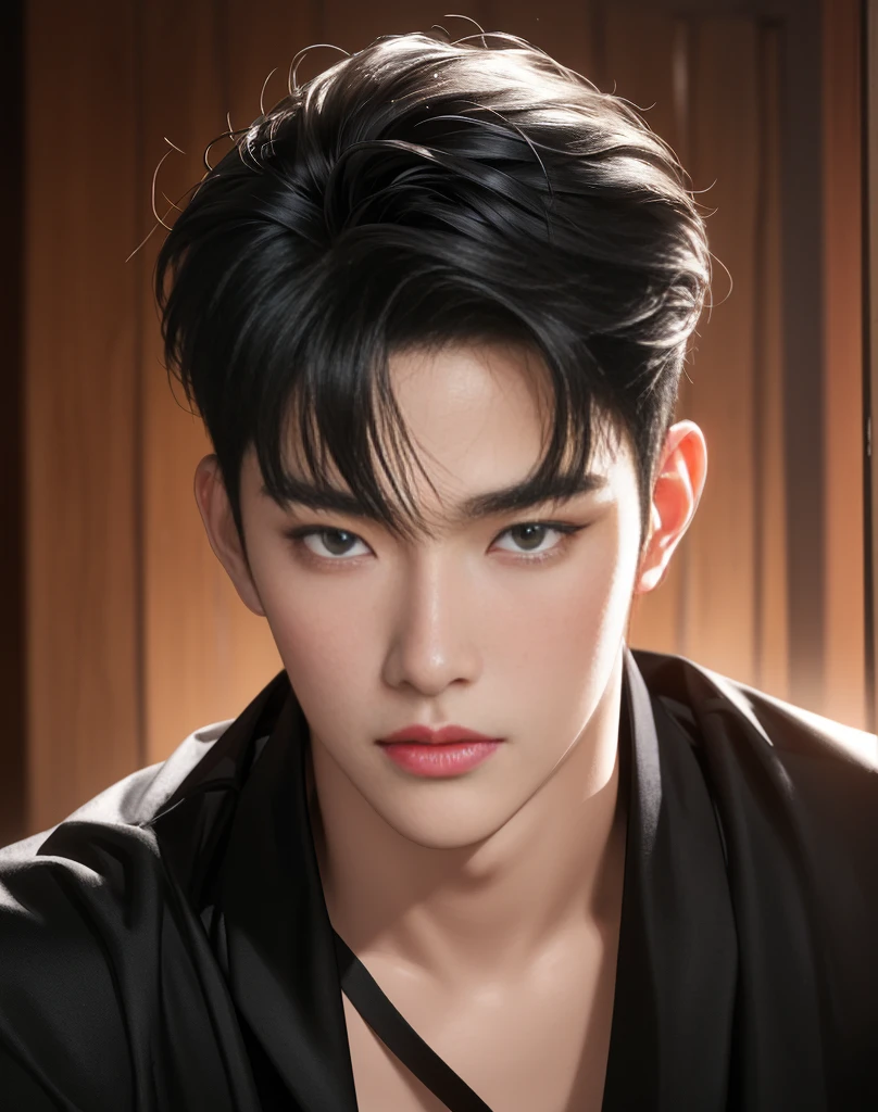 High quality, masterpiece, highly detailed, 8k, perfect face, perfect body, realistic, photogenic, man, Asian, young, black hair, comma hair cut style, handsome, detailed eyes, beautiful detailed nose, realistic body, realistic light, comfortable expressions, cute guy, sweat guy, cool guy
