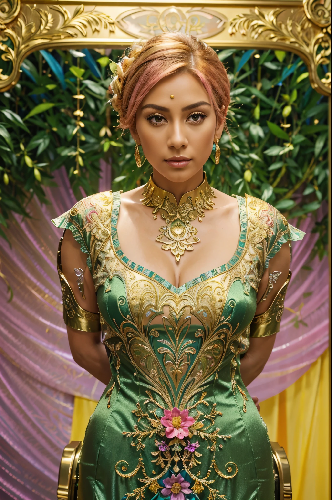Futuristic beautiful photogenic supermodel painted glamorous beautiful colourful dreamy awesome elegant elaborate complex detailed awesome gold blue pink green orange peridot lilac yellow magenta cyan gold silver copper fabulous 8k intricate brush work vivid bright vibrant colors 3d gold trim metallic 24k gold filigree background mosaic awesome rich haute couture bambi eyes ultimate beauty sheen 8k glamorous filigree mosaic pearlized amazing hyperdetailed elegant elaborate couture elaborate hair style contrast frosty brushed matte luminous gold yellow background vibrant pink silver green detailed 8k 24k gold trim gold background asymetrical beautiful awesome superb 8k sheen 3d Klimt vibrant colors large eyes gorgeous beautiful colourful delicate facial features beautiful superb 24k gold highlights 8k in focus red yellow gold pink Klimt flowers gold foil 8k in focus gorgeous superb sublime awesome 8k