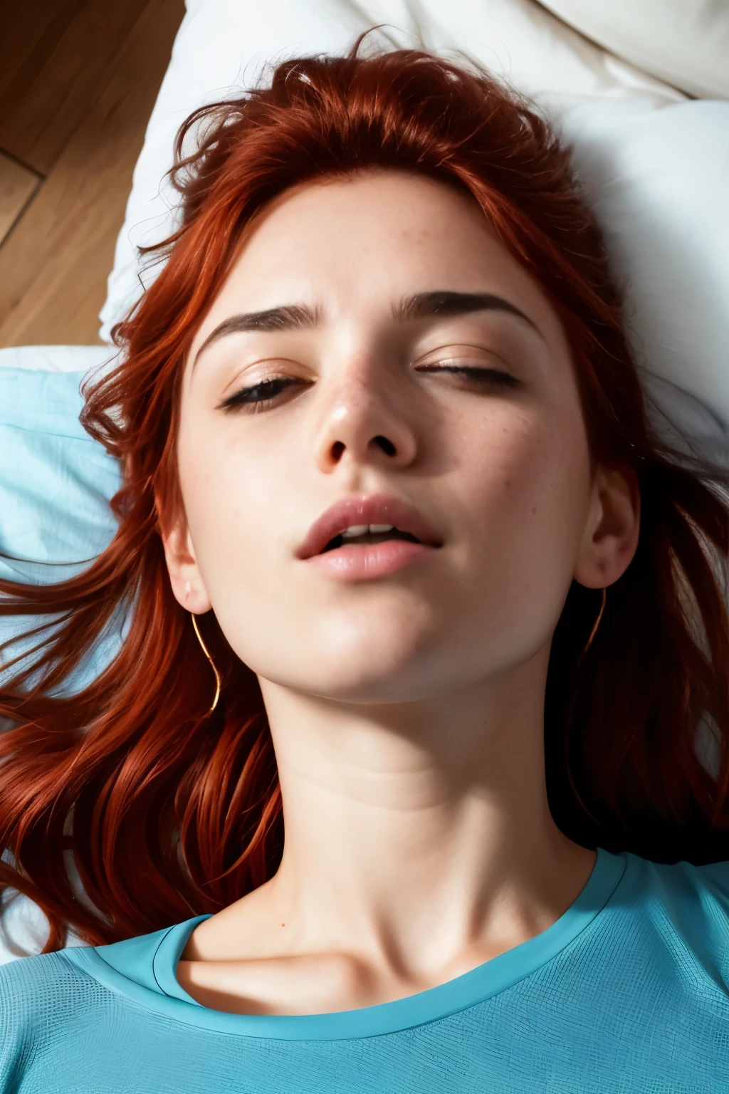 nude, lying on bed, (slave collar:2.0), realistic dull skin texture, viewed from above, legs open, (tied up:1.9), (handcuffed:1.6), (large breasts:2.0), arlwnter woman, Ariel Winter, (cum on face:3.0), (suffocating:2.5), (skinny:1.5), (choked:2.0), (glasses:1.5)