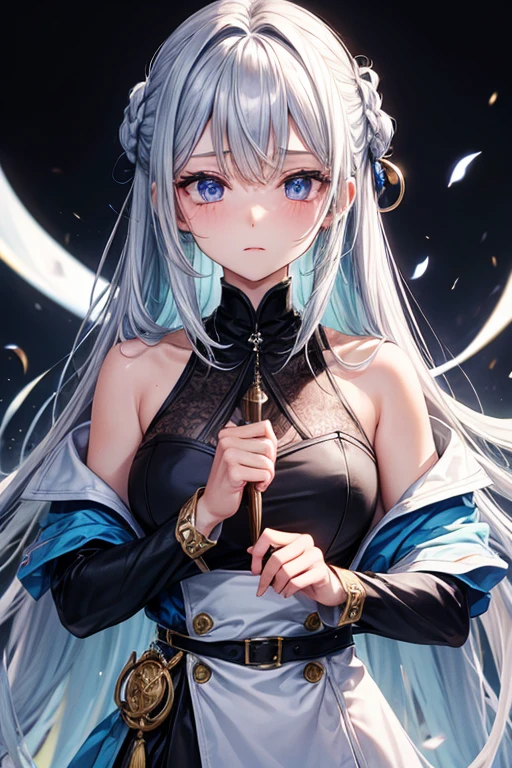 odd eye 、A hairstyle where all the hair is swept back、odd eye、odd eye、silver hair all back、male、hair is long to the shoulders、odd eye、maleの左目赤色、male右目青、increase wide angle、clear eyes、blue and gold coat、
