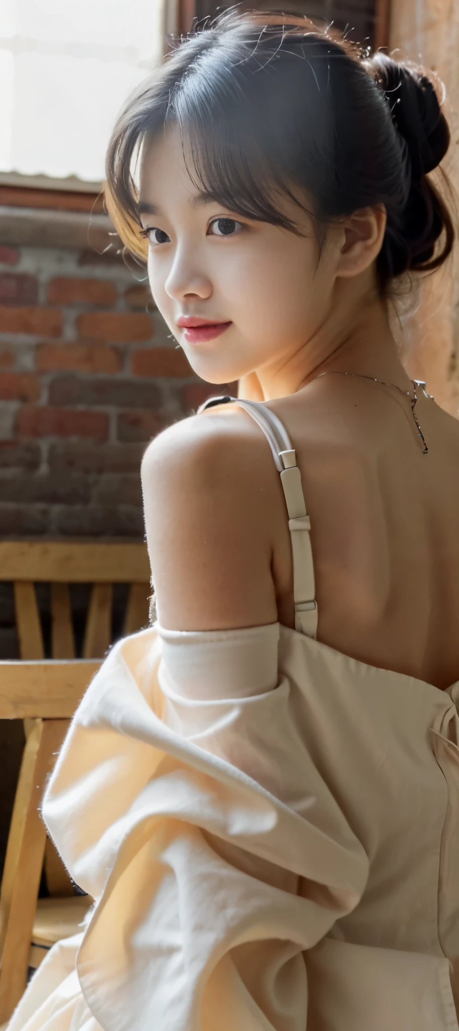 ((beautiful face)), extremely delicate facial,the creamy smooth skin,masterpiece, 1girl, best quality, ultra high res, (photorealistic:1.4),full_body,,tender shining,amazing scene lighting,(In classroom), ((black off-shoulder dress)),Look at the audience,necklace