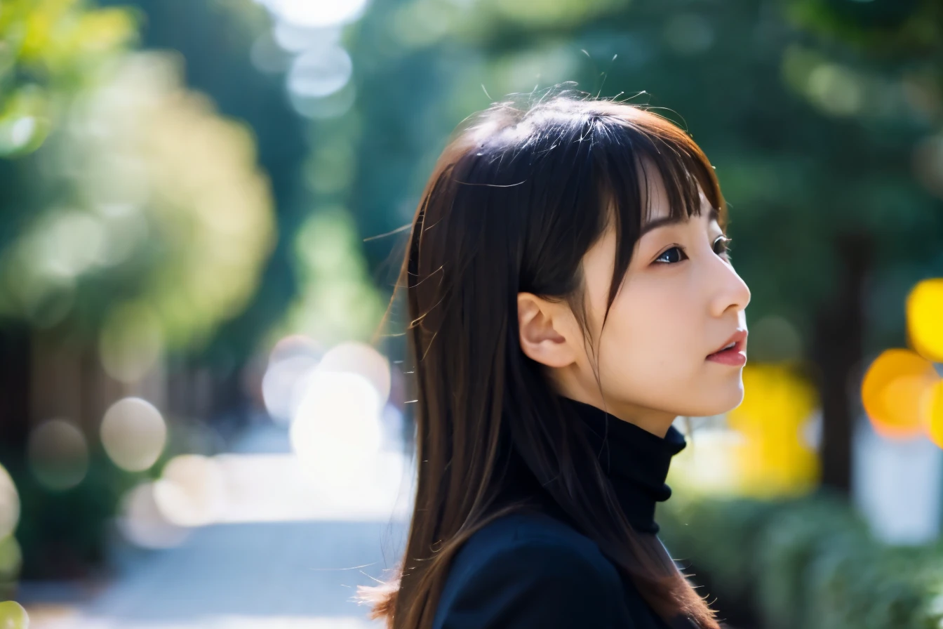 woman's profile、highest quality、black pantyhose、Bokeh