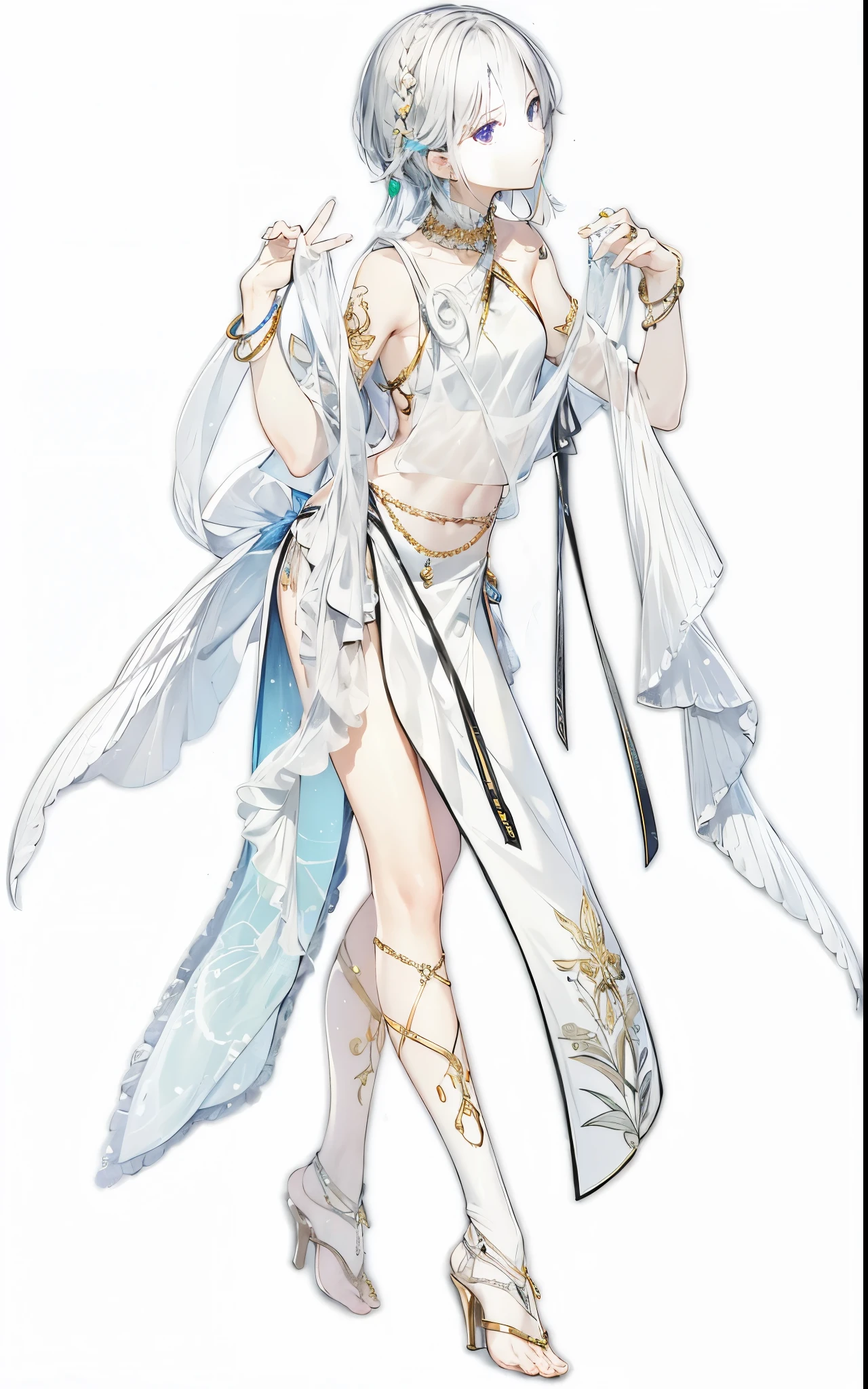 dancer,anklet,Bare belly,Bare toes ,leg rings,Bare belly,Bare belly,short hair。