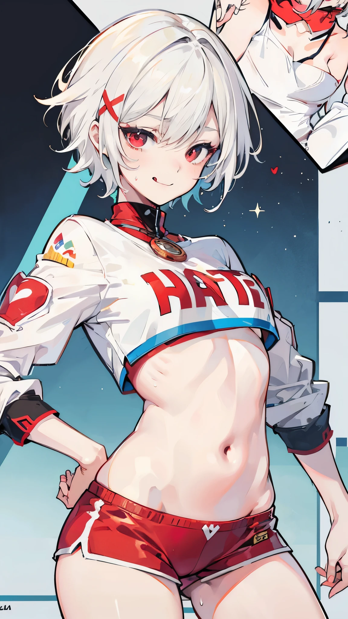 X-rated,undertale,chala,age girl,short hair,Red-eyed,Smile,Sexy,crop top,hot pants,standing paintings,Underwear model,lust,hand repair,detail,HD,no underwear,Cocked buttocks,stick out your tongue,playful,love,butt close-up,sweat