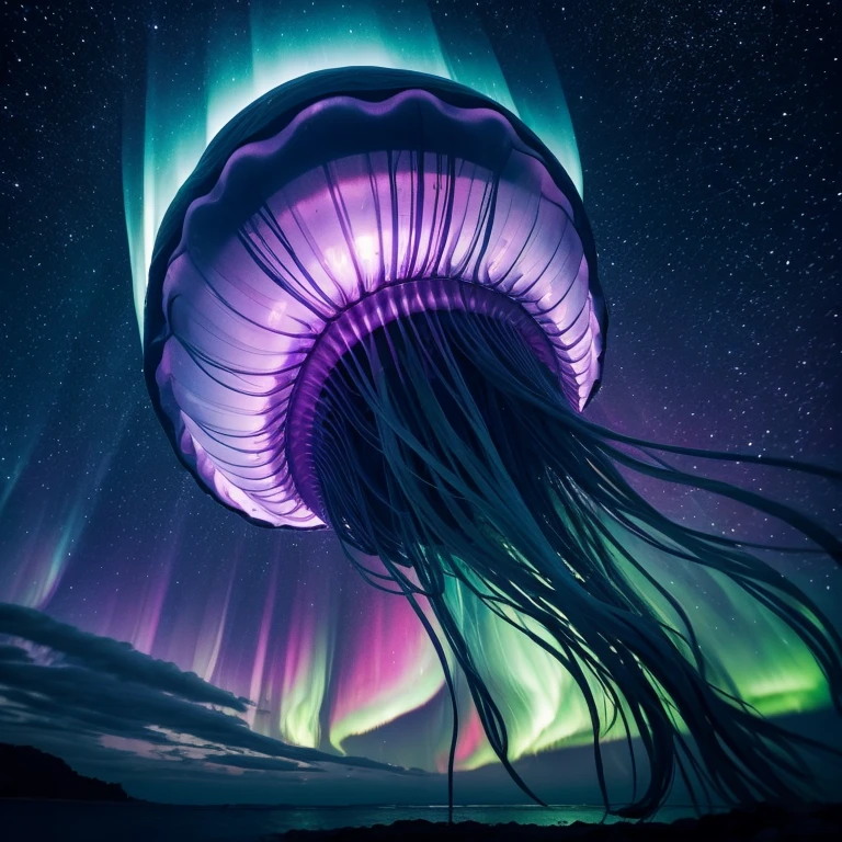 jellyfish　aurora　deep sea　starry sky　fantasy