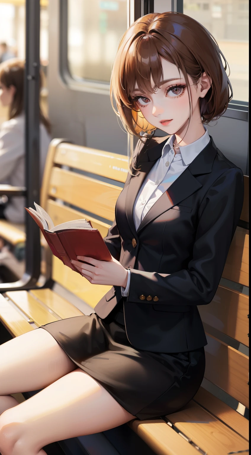 Anime girl sitting on a bench reading a book - SeaArt AI
