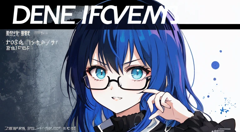 (((dramatic))), (((intense)))) The movie poster features as the central character. She is shy in the center of the poster, ワンピース clothing, Hair is blue、Wear glasses、double teeth、The smile and the determined look on her face. The background is dark and ザラザラした, Feeling of drunkenness. The article is bold and eye-catching, with catchy slogans that add to the overall drama and excitement. The color palette is dominated by bright colors, Dotted with dark colors, giving the poster a dynamic and visual impact, tachi-e (magazine:1.3), (cover-style:1.3), fashionable, vibrant, clothing, take a pose, front, colorful, dynamic, background, element, With confidence, expressive, holding, statement, attachment, majestic,  around it, touch, scene, article, cover, bold, eye-catching, title, fashion, Font, catchy, title, bigger, eye-catching, exotic, trend, concentrated, stylish, 1 girl、