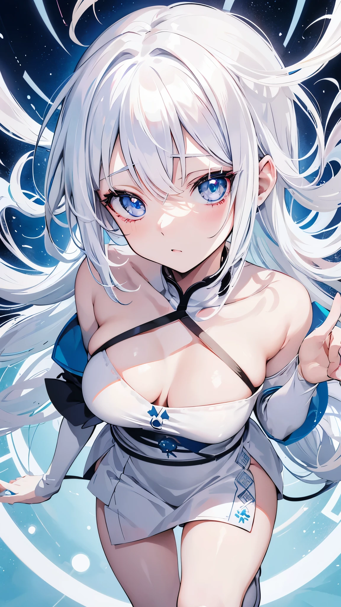 anime girl with white hair and blue eyes in a circle, girl with white hair, white bangs, shikamimi, white haired, ahegao face, white haired deity, neferpitou, ahegao, white-haired, perfect white haired girl, (anime girl), ****, anime girl named lucy, anime best girl, white-hair pretty face