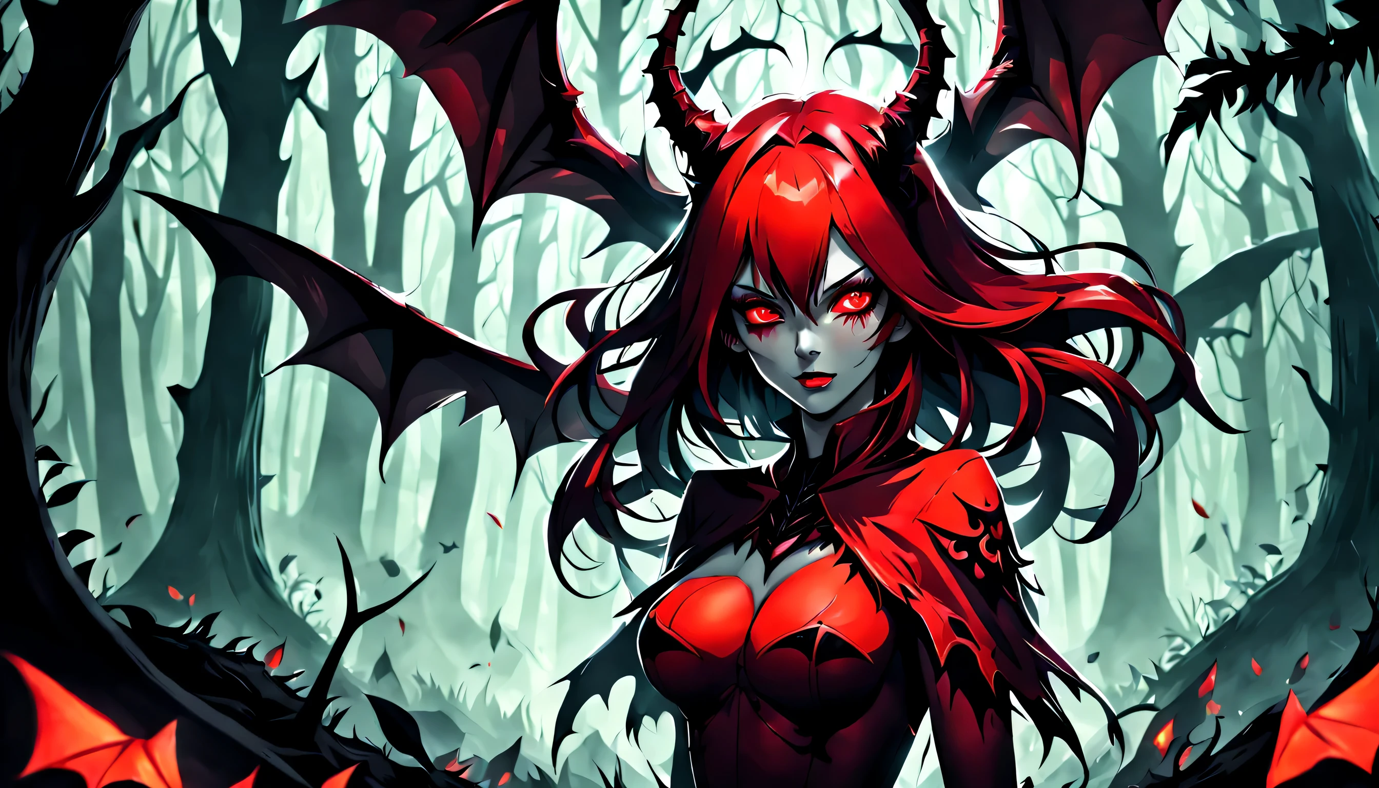 red color eyes,Dark forest,game poster,femele,The demons,Ghastly, sexy