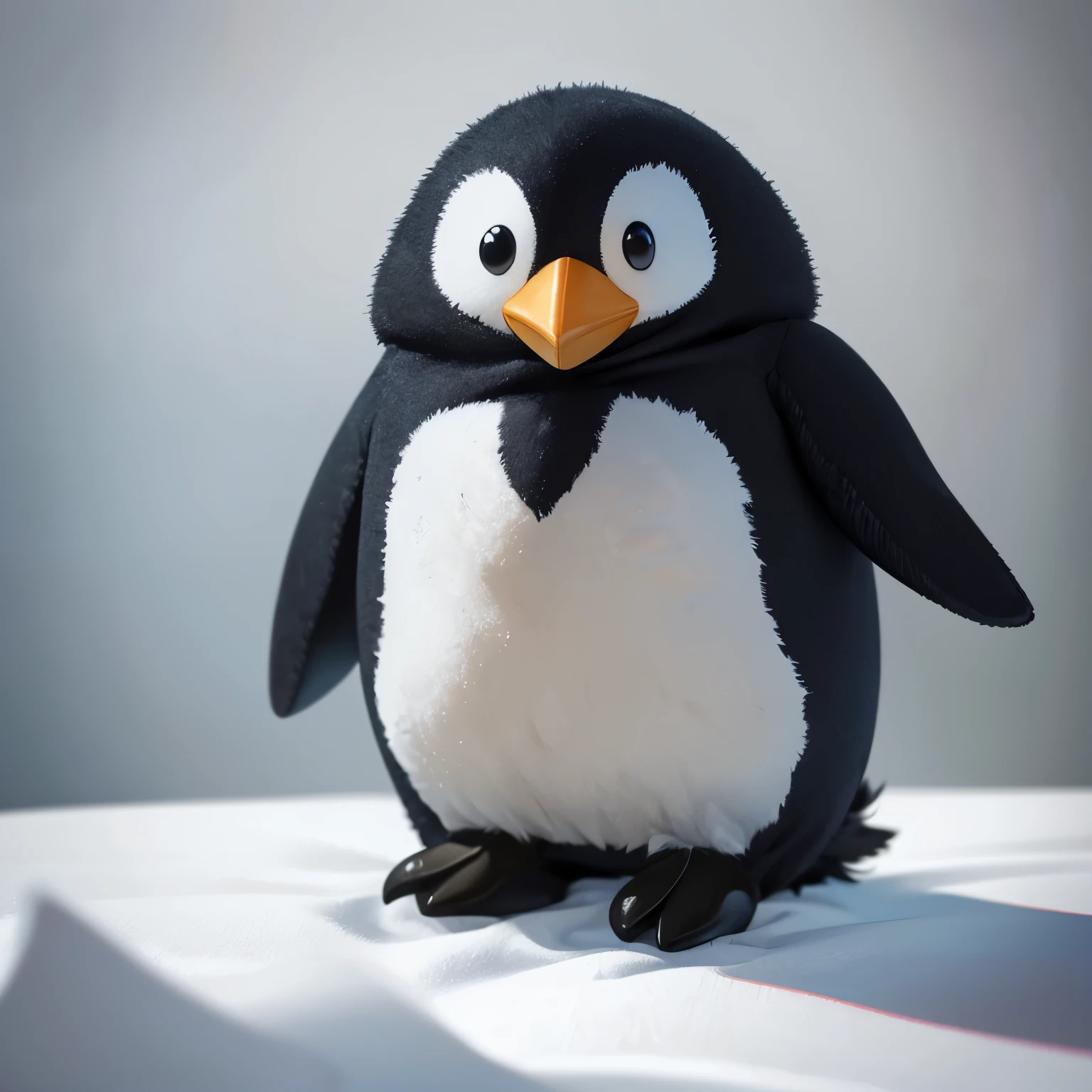 best quality, 32k, RAW photo, incredibly absurdres, extremely detailed,  cute handmade fluffy penguin stuffed animal