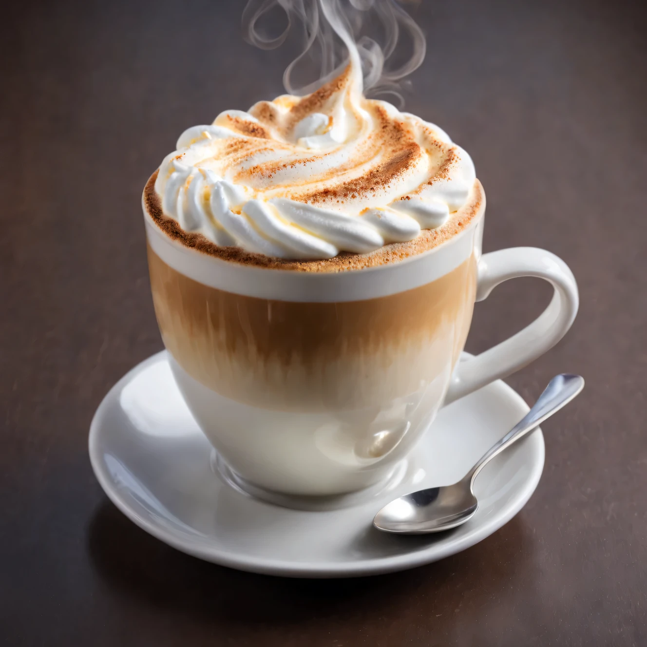 Photo of vanilla cappuccino with creamy foam, fragrant steam emanates from the cup, creating a cozy atmosphere for a pleasant morning, very detailed, extremely detailed, tasty and appetizing, foam on cappuccino forms text "Good morning"