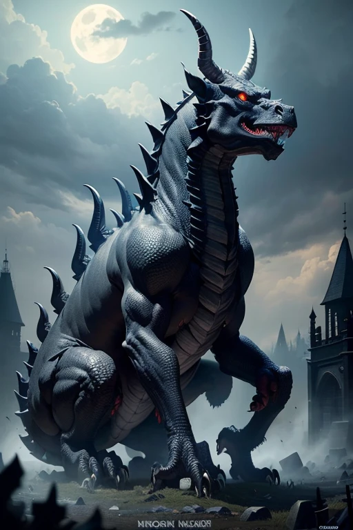 monster Black Dragon disaster々new giant horn medieval night graveyard Black haze
