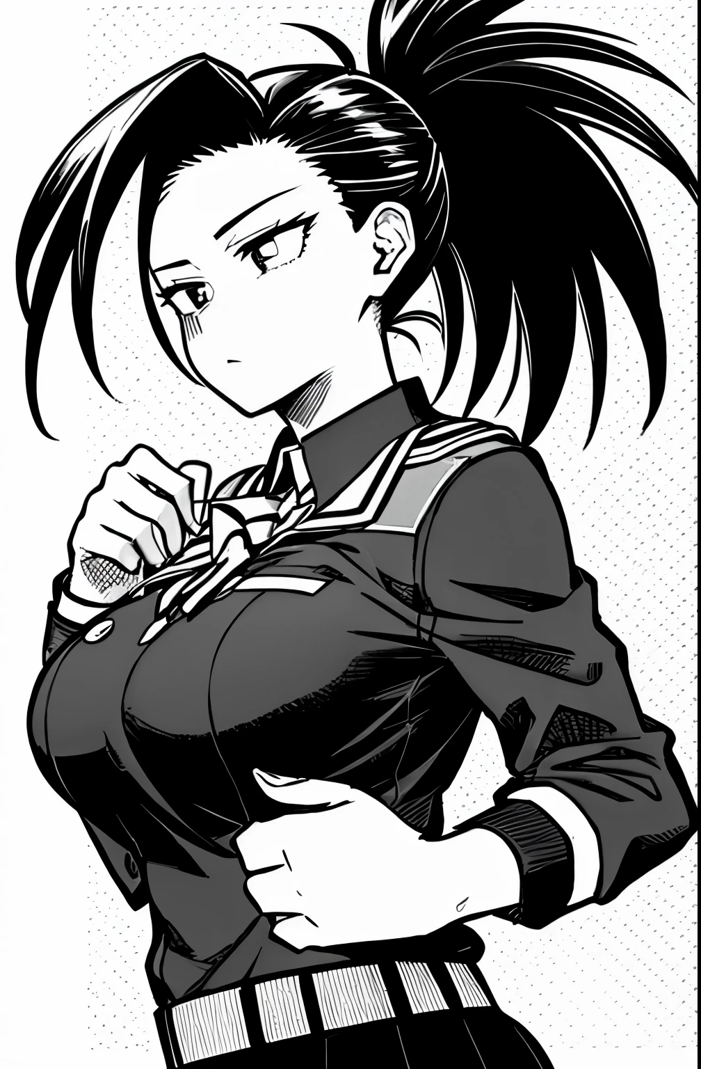 horikoshi kouhei , disorganized, boku no hero academia, High resolution, alone, yaoyorozu momo, school uniform, big breasts, ponytail