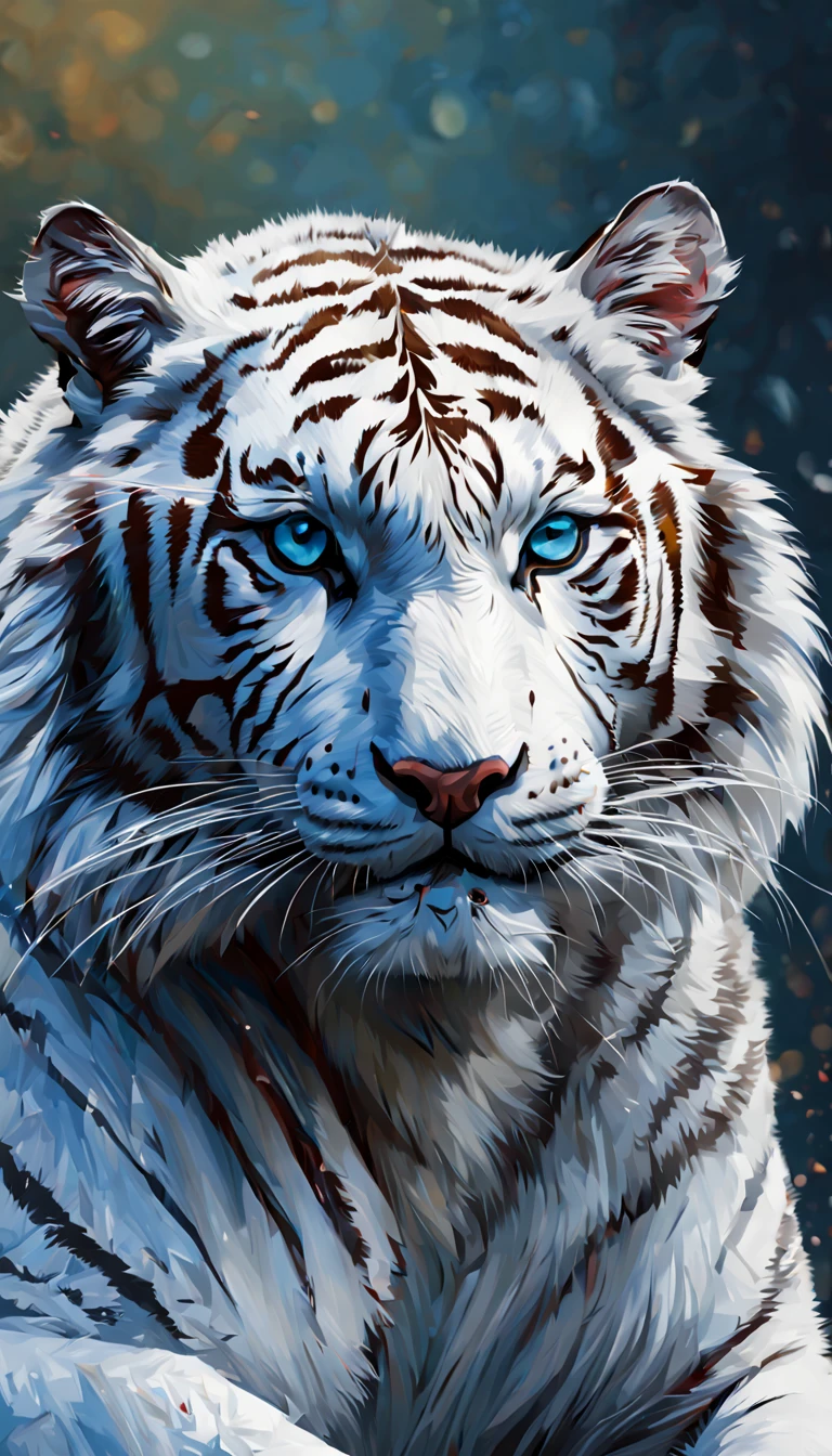 by Leonid Afremov, White Tiger, octane render, enhance, intricate, (best quality, masterpiece, Representative work, official art, Professional, unity 8k wallpaper:1.3)